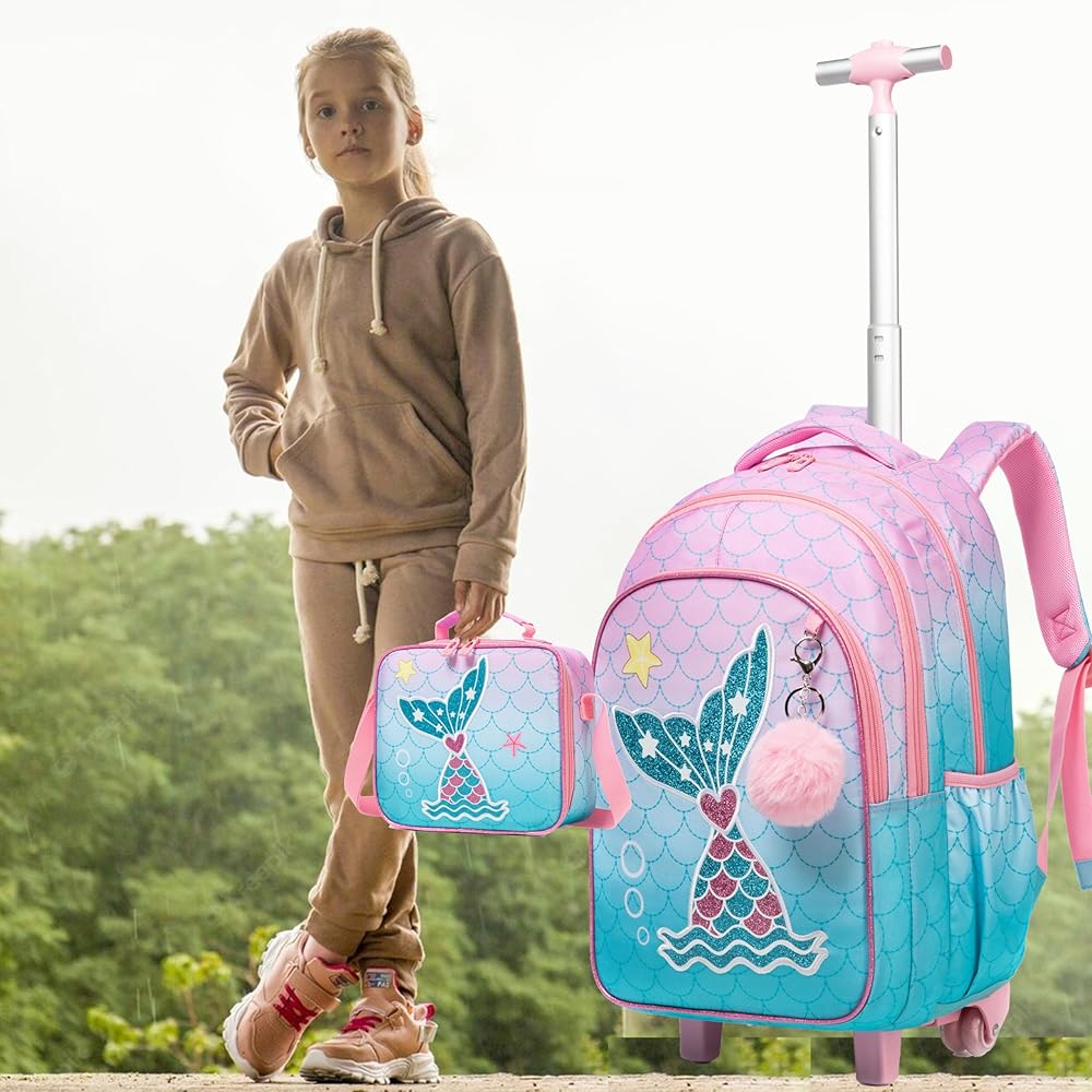 Amazon.com | Egchescebo Kids Rolling Backpack for Girls Mermaid