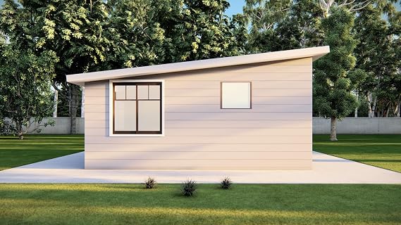 16x16' Studio Tiny Home Shed Building Plans with Floor Plan, Electrical, Elevations, Roof & Foundation Plan, and Construction Details