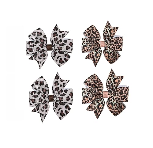 Horquilla de lazo de leopardo para niñas bebés y niñas, accesorios para el cabello con lazo de leopardo para mujeres (FJ65) (4 piezas leopardo)