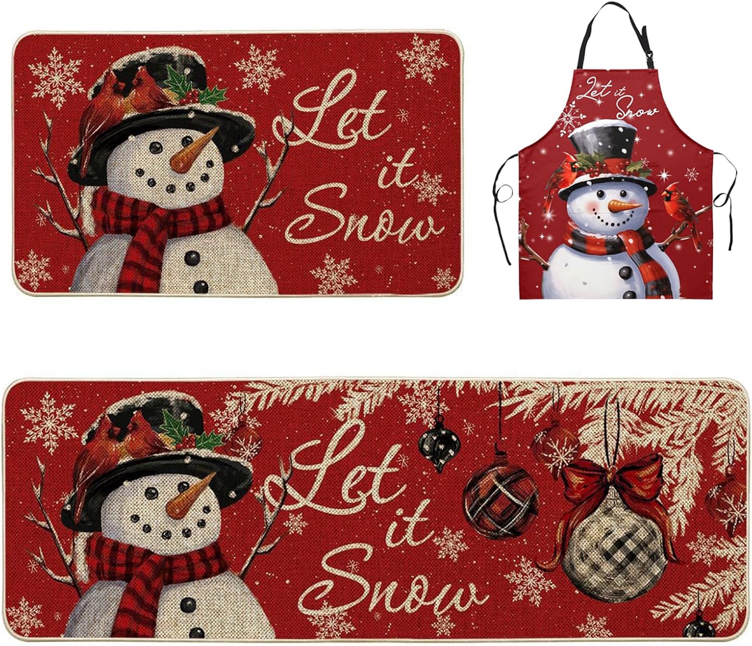 Christmas Tree Kitchen Floor Mat Crystal Velvet Durable Two-Piece Set with a Apron