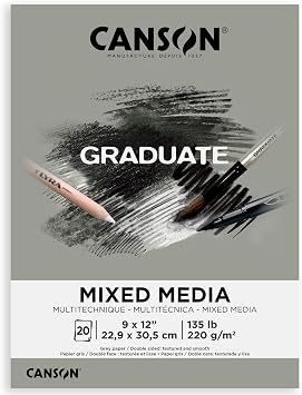 لوحة وسائط مختلطة من نوع Canson Graduate Gray ، Foldover ، 9x12 بوصة ، 20 ورقة | ورقة فنان للبالغين والطلاب - ألوان مائية ، وسائط مختلطة ، علامات ومجلات فنية   