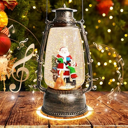 Globo de nieve de muñeco de nieve de Navidad de 12.5 pulgadas de alto, linterna grande de Papá Noel musical con temporizador de 6 horas, forro USB,
