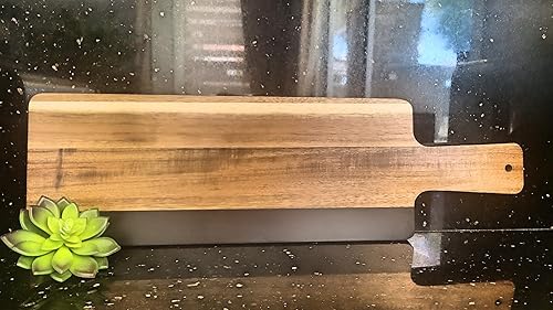 Miniatura 2 de Tablero grande de madera de acaciabambú y pizarra negra para charcuteríapan con mango