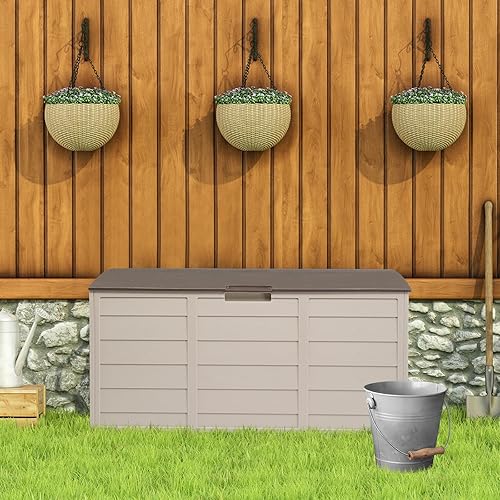 Miniatura 3 de Caja de cubierta de 75 galones para almacenamiento al aire libre con diseño amigable con el jardín, ideal para muebles de patio, juguetes de piscina