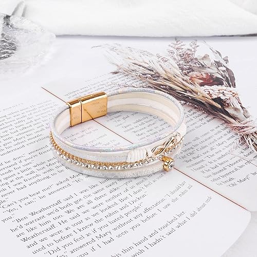 Miniatura 7 de Multilayer Leather Wrap Bracelets,Women Heart Modern Boho Bracelet,Magnetic Clasp Cuff Rhinestone Leather Bracelets Jewelry For GirlsWomen