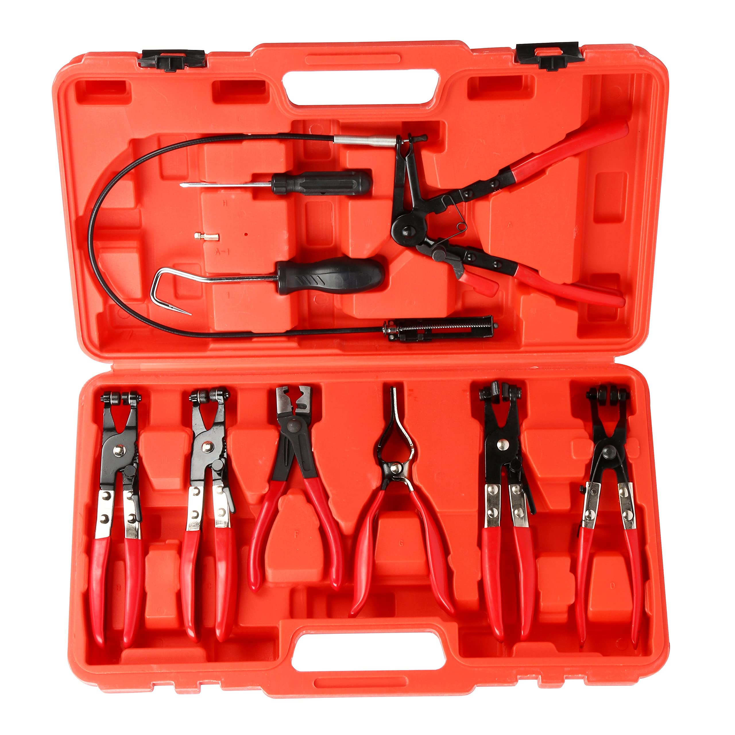 FreeTecLong Reach Wire Spring Clamp Remover Set, 9pcs Car Fuel Oil Water Hose Clamp Plier Tool, Automotive Coolant Radiator Heater and Water Hose with Band Flat or Large Clamps