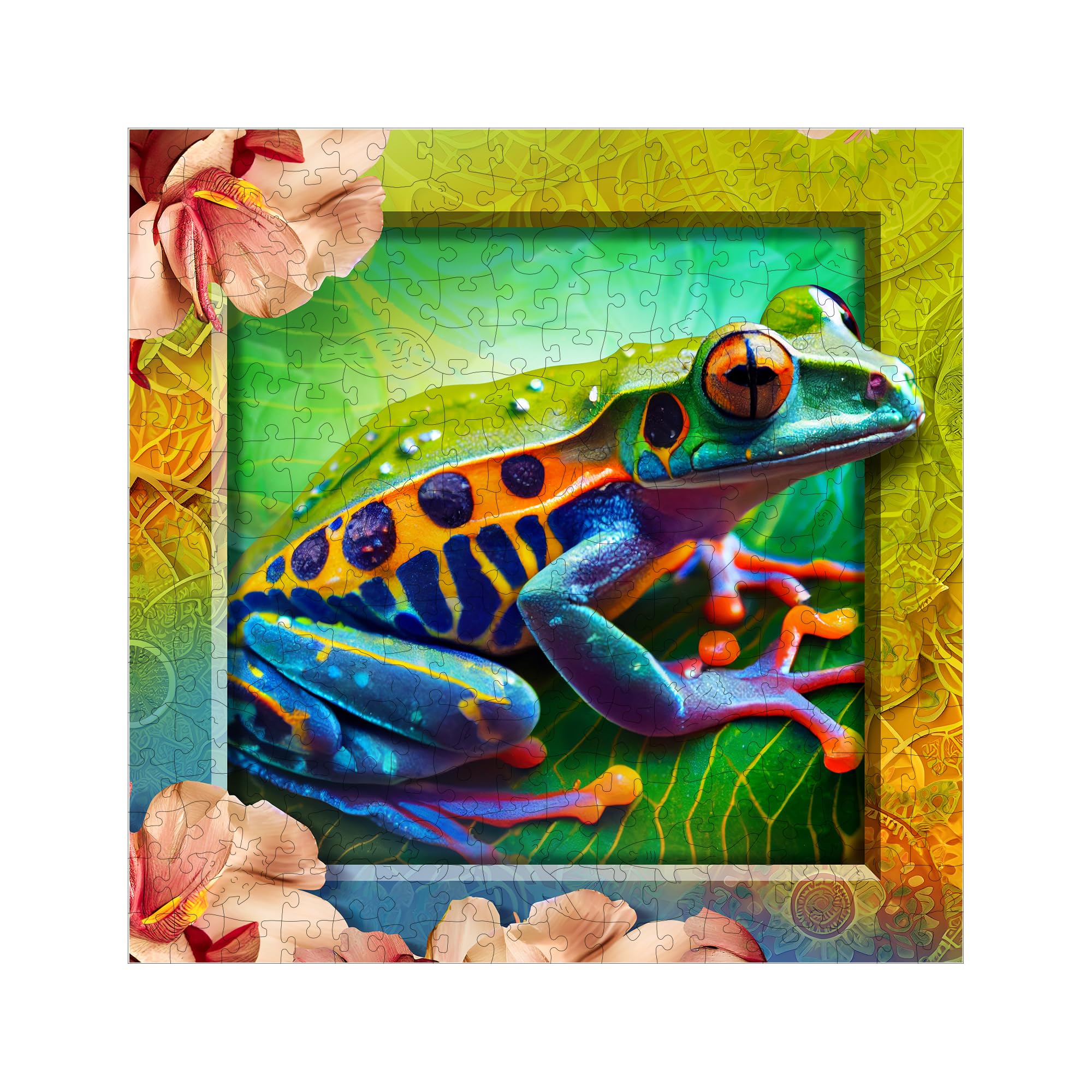 WOODEN.CITY Puzzles en bois coloré grenouille de 250 pièces – Puzzles en bois vibrant pour adultes – Puzzles difficiles en bois en forme d'animal – Puzzles uniques en bois mosaïque pour adultes