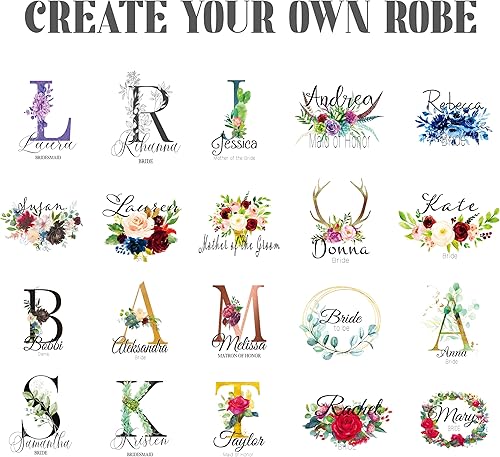 Miniatura 2 de Personalized Bridesmaid Robes Lace Bridal Robe Customized Gift Floral Design Satin Kimono Robe Wedding Party Getting Ready Short Robe Bachelorette