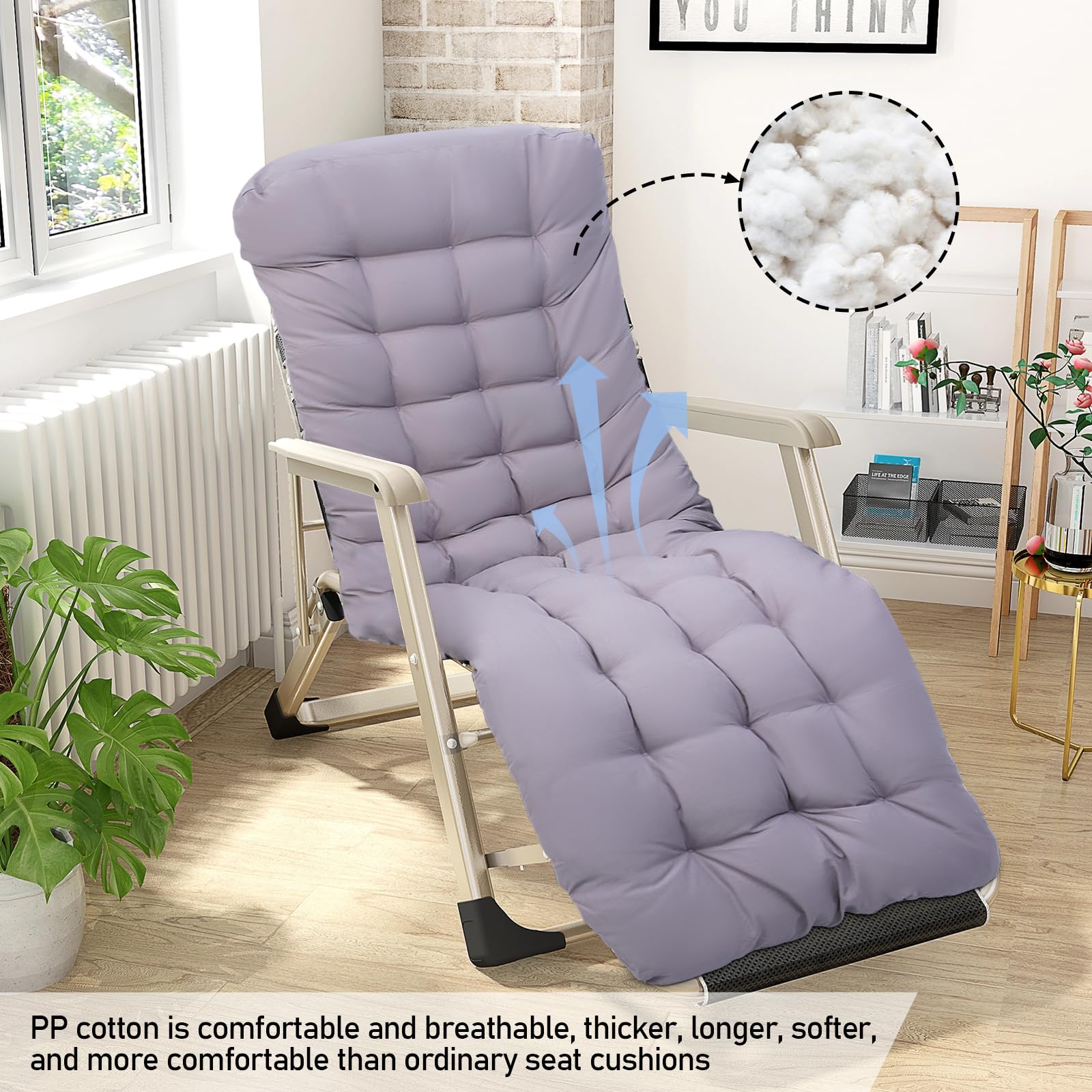 Zyncove Coussin pour Chaise Longue de Jardin, Coussin Bain de Soleil, 170 x 53 x 8 cm, Confortable & Durable idéal pour Coussin de Chaise Longue, Coussin de canapé. (Gris)