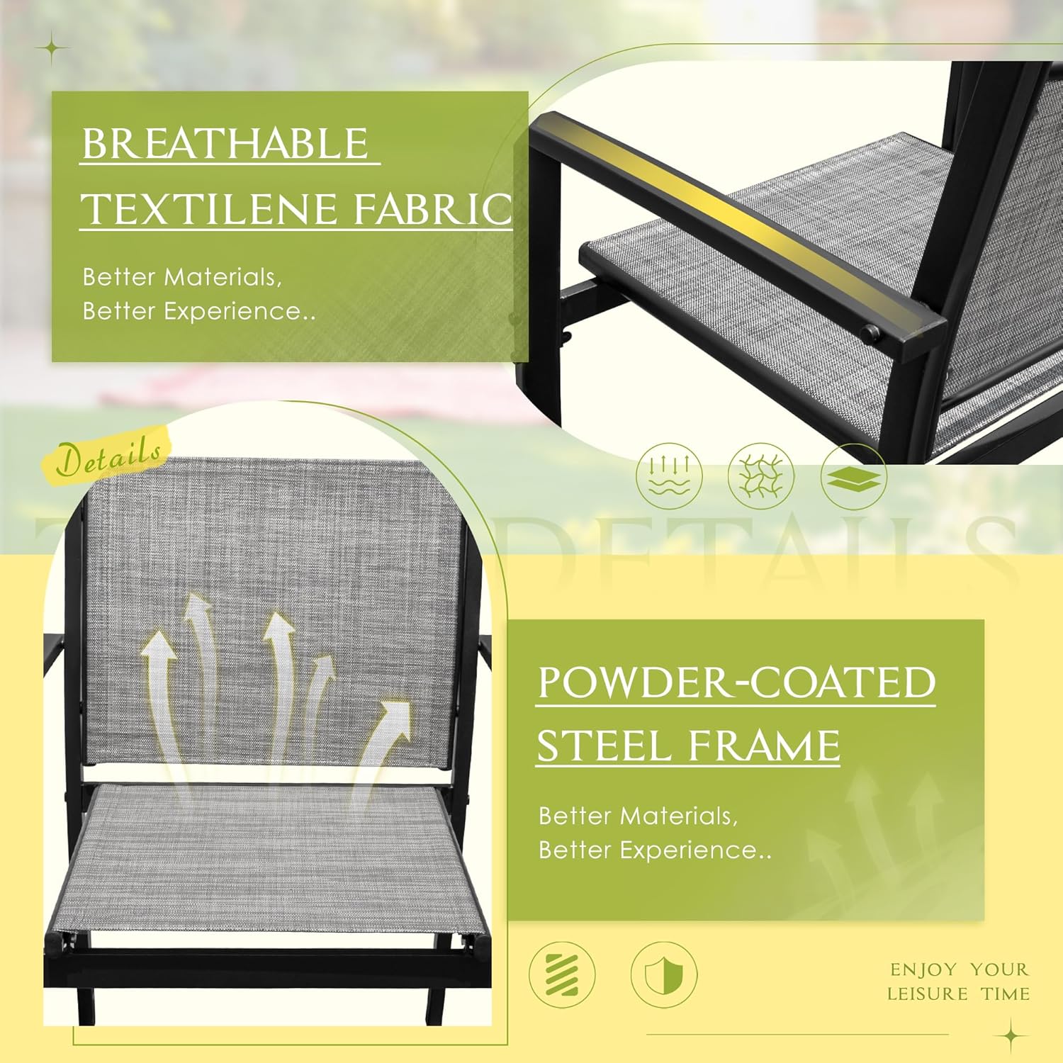 Greesum 4 Pieces Outdoor Furniture Set All Weather Patio Conversation Set with Porch Loveseat, Garden Bistro Chairs with Glass Coffee Table for Garden Backyard Poolside Textile Modern, Gray