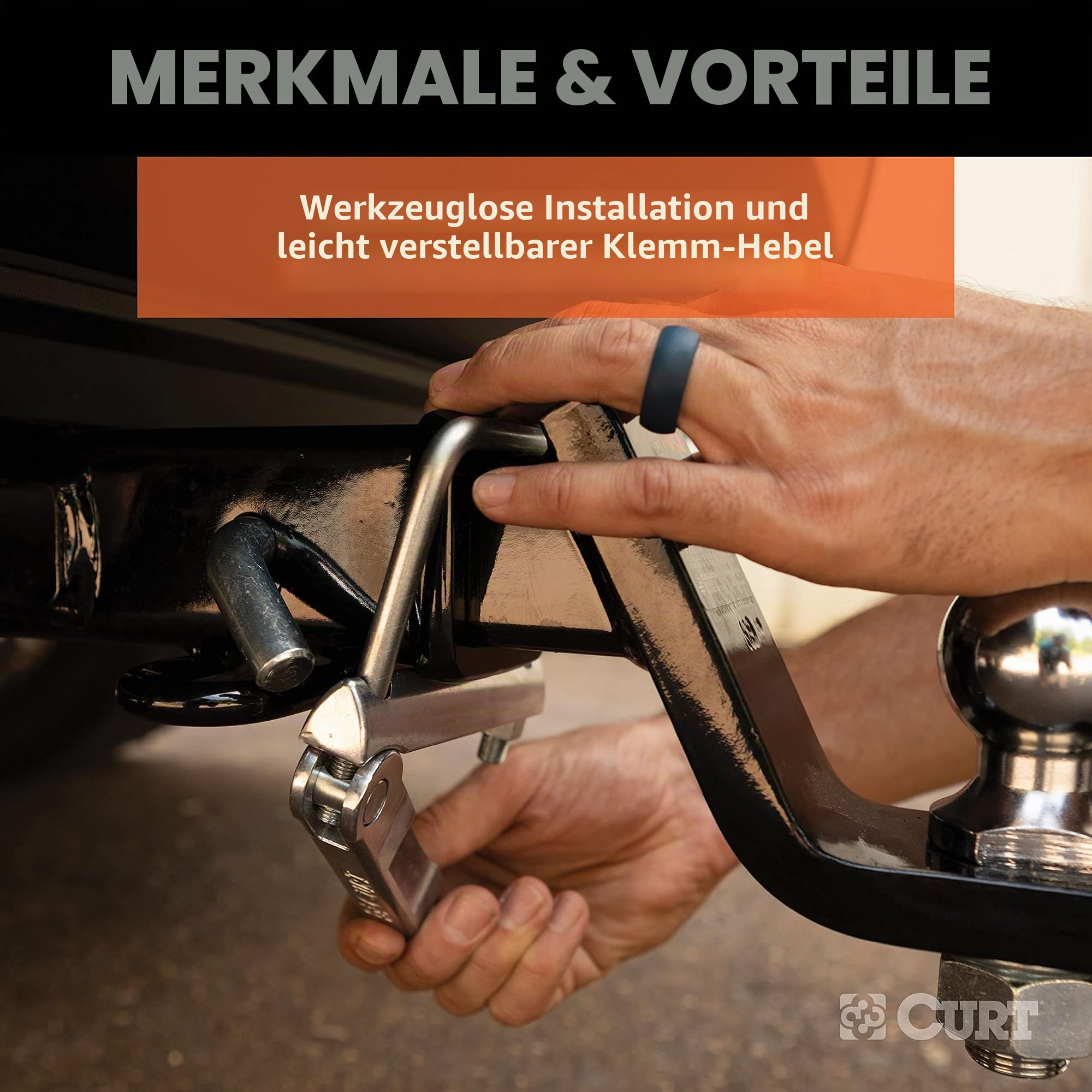 CURT 22325 No-Tool Anti-Rassel-Kupplungsklemme für 5,1 cm Empfänger, Hohle oder solide Schäfte