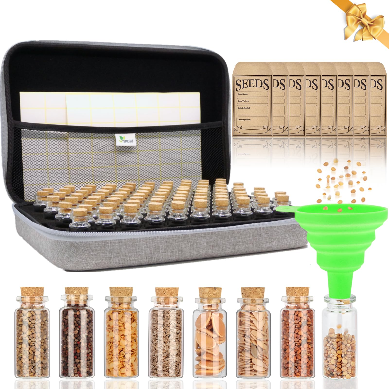SMUJU Saatgut Aufbewahrungsbox, Lagerung von Saatgut, Saatgut Aufbewahrung mit Etiketten Aufklebern und Trichter, Samen Organizer, Seed Storage Organizer