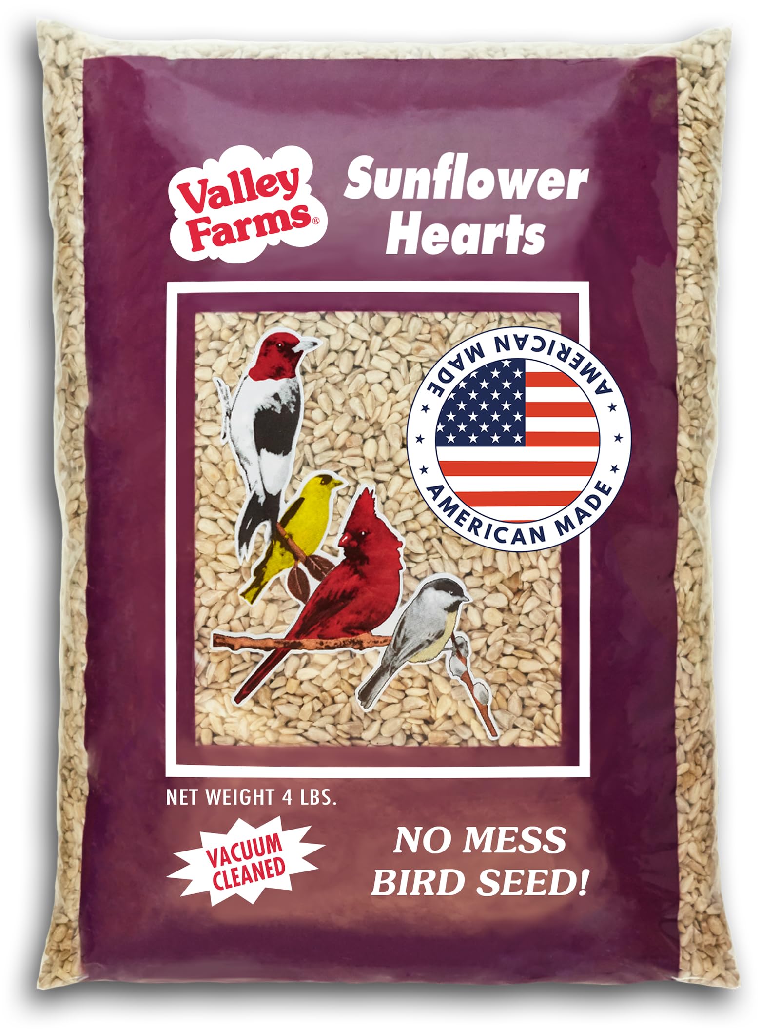 Whole Sunflower Hearts for Birds, Girasol Kernels Wild Bird Food, No Mess Wild Bird Seed for Outside Feeders (4 LBS)