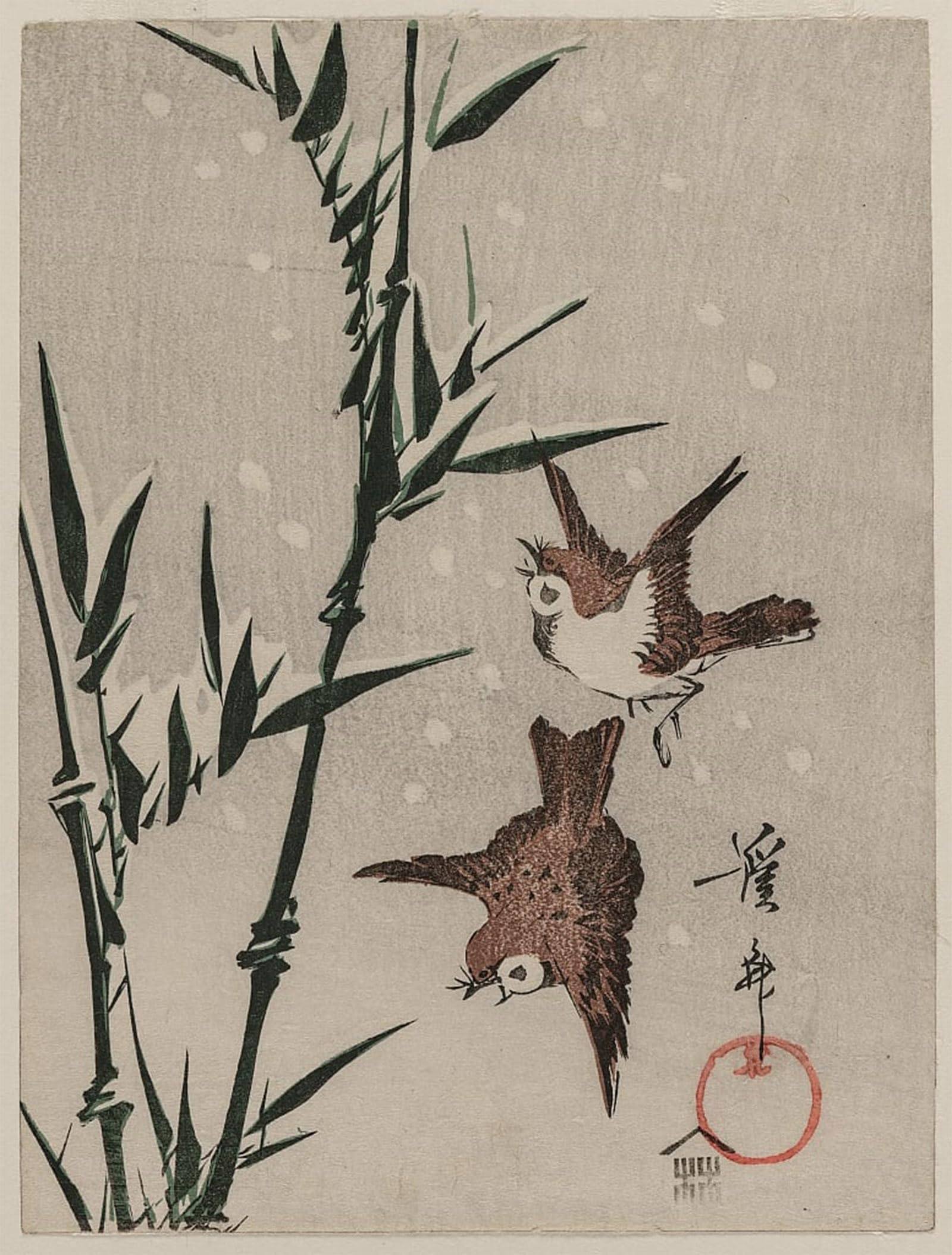 SERENDIPITP Retro Picture Poster Wall Art Pictures Painting Bird Bamboo and Falling Snow by Keisai Eisen Wall Art Canvas Print for Wall Decor 60x90cm