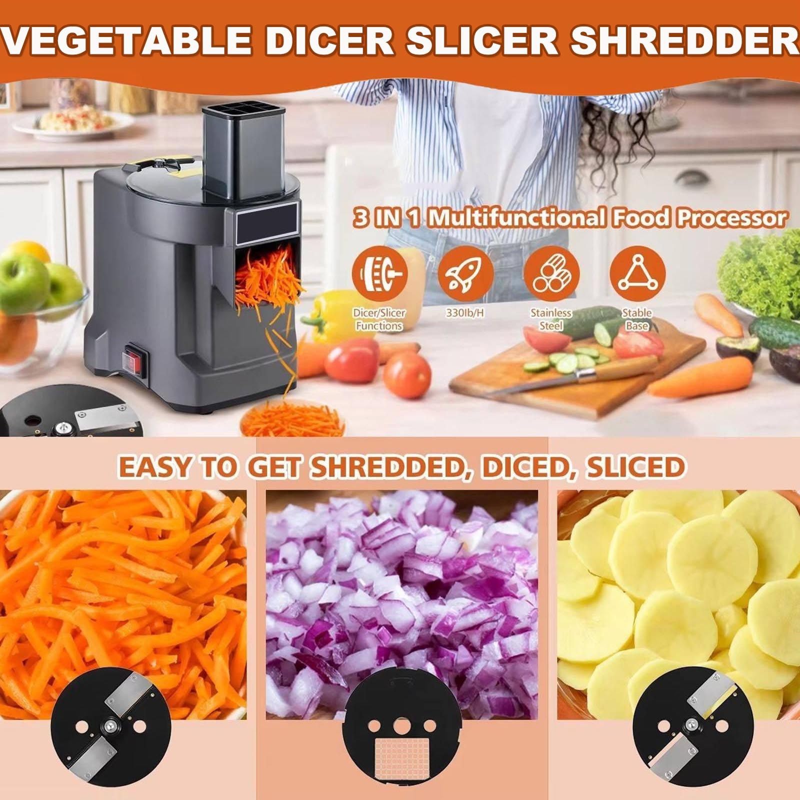 Tagliaverdure Automatica 100w | (Taglia A Cubetti/Affetta/Tritura) | Affettatrice Elettrica Per Frutta E Verdura,Macchina Tagliare A Cubetti E Triturare,Robot Cucina-Calibro Grande: 76*60mm A