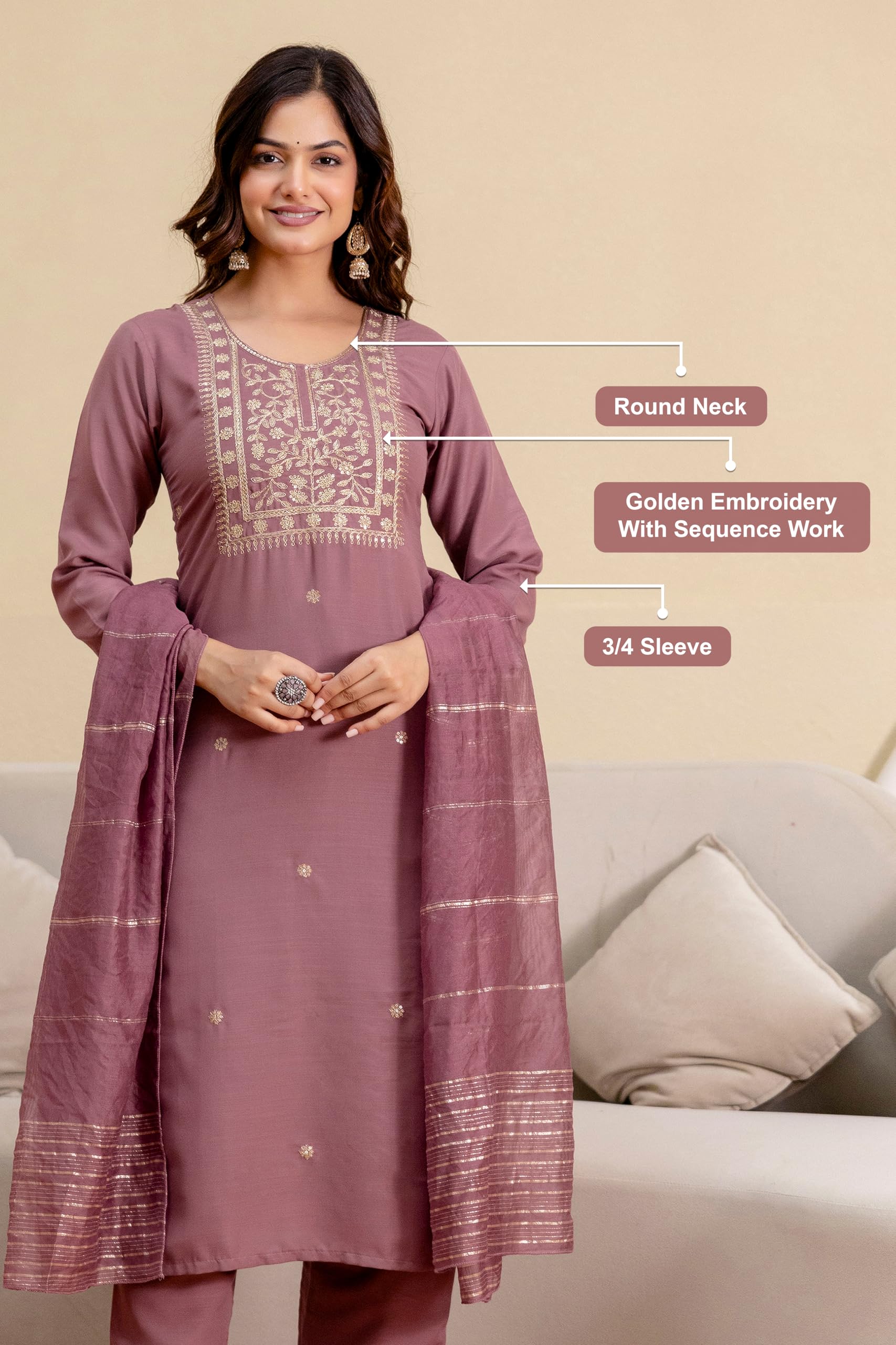 TRENDMALLS Damen Batist Baumwolle Stickerei Arbeit Kurta Hose mit Dupatta Set