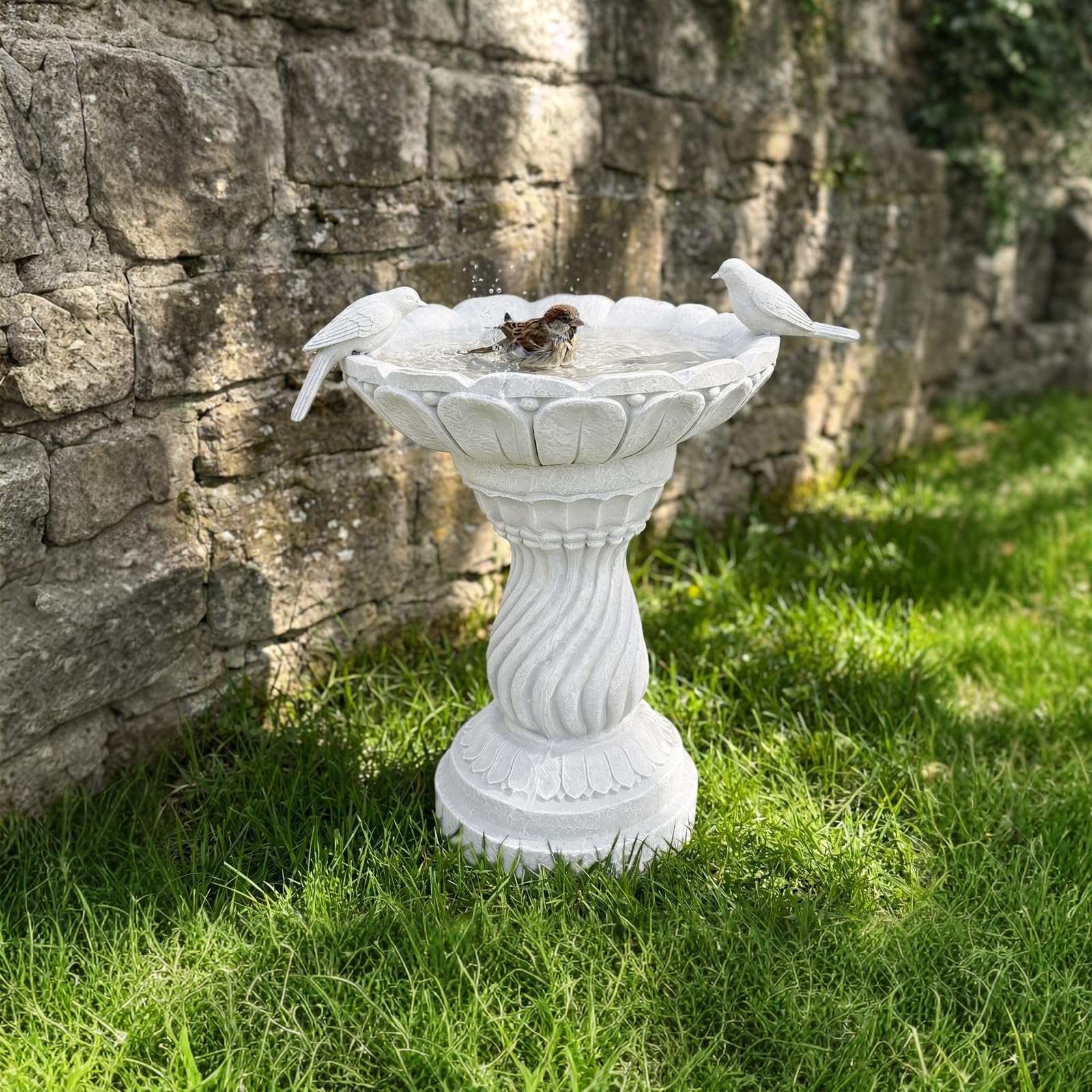 16,5-Zoll-Wasserstelle für Vögel mit Sockel, freistehende Vintage-Vogeltränke mit 2 Vögeln, frostsicher, für Freunde, Familie, Geschenke, Naturliebhaber, Garten
