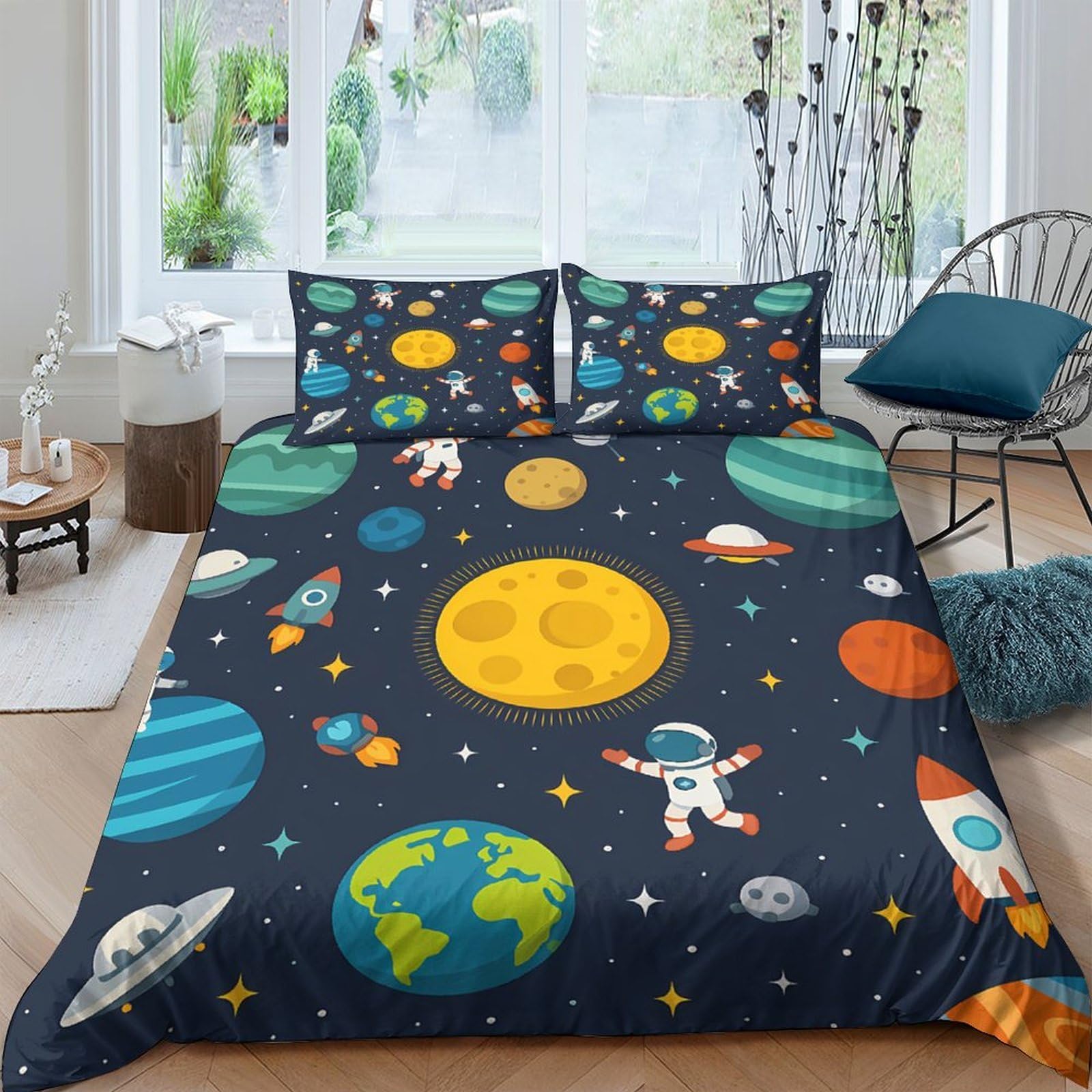 Ctjqhvkz Style-6 3D Printed Space Astronaut Fitted Sheet Microfiber Soft Breathable Planet Bed Cover For Bedroom Dorm Decor Single（135X200cm）