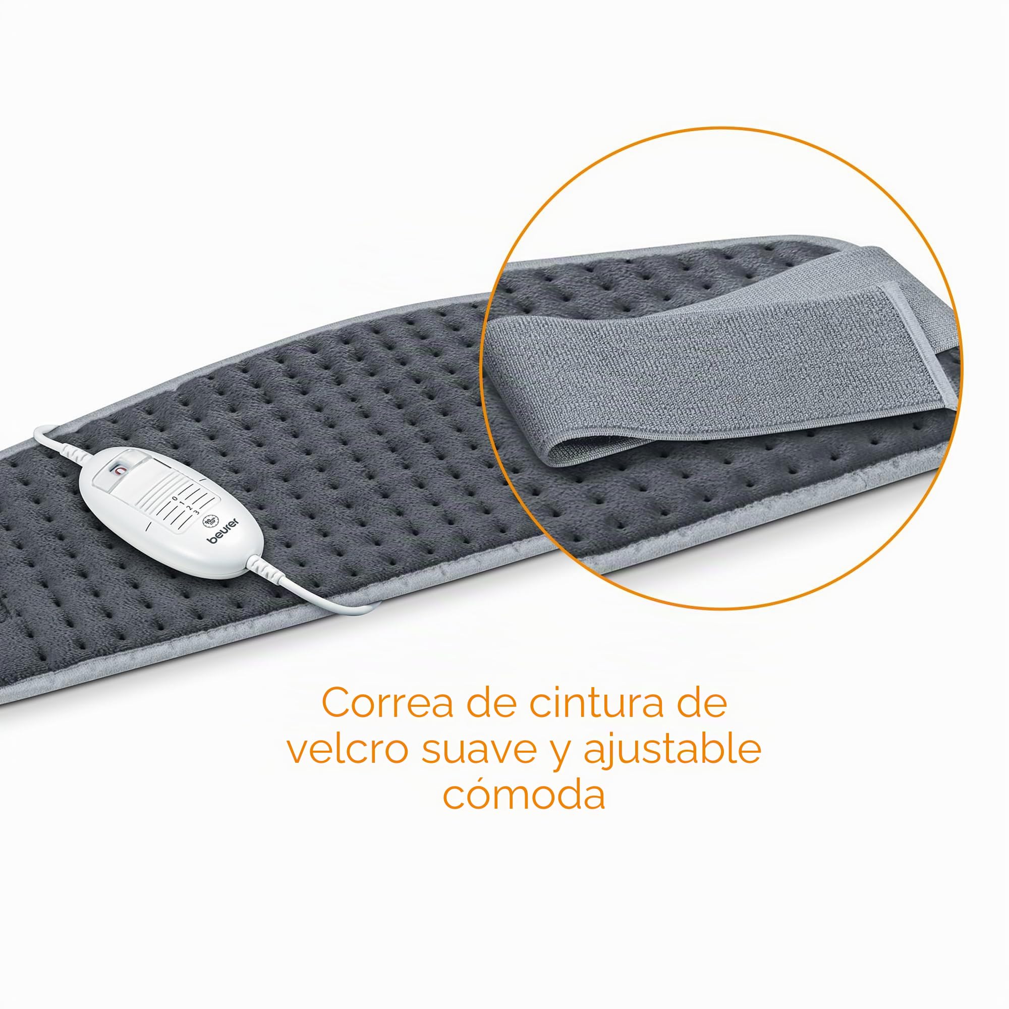 Beurer HK 49 Cosy Almohadilla eléctrica, para uso en abdomen y espalda, con banda elástica y cierre de velcro, desconexión automática, lavable a máquina, gris