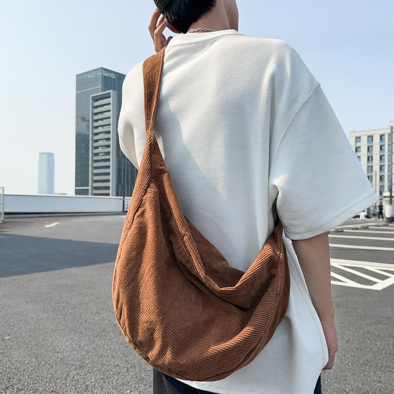 Sac Bandoulière Femme En Velours CôTelé Pour Sac à Main, Velours Côtelé Sac à Main Bandoulière Loisirs Sac Banane Tote Bag Pour l'école Le Bureau Le Travail Les Voyages Les Excursions