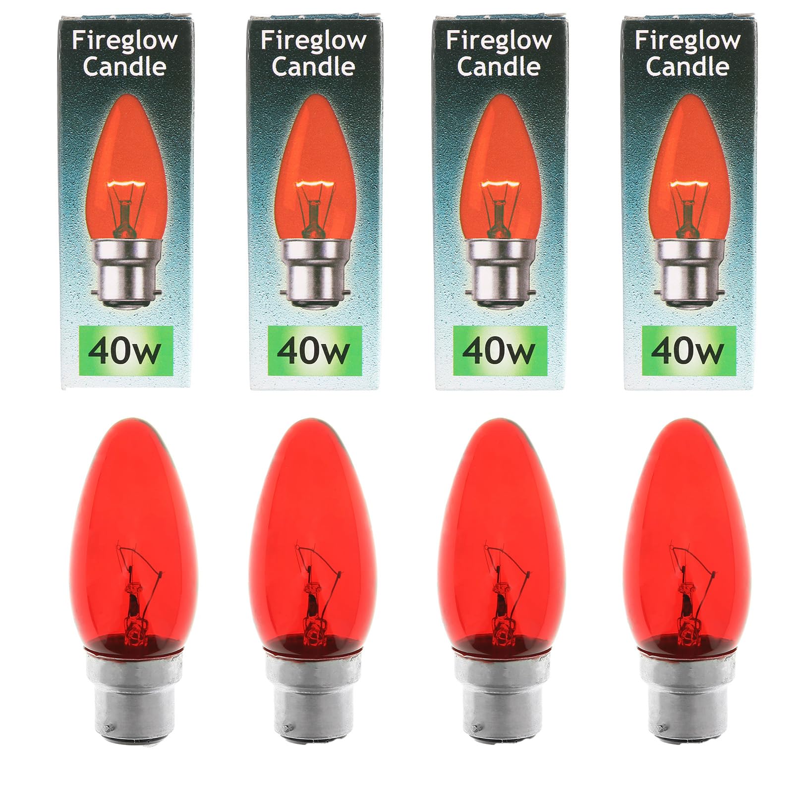 Masterpart 40W Bayonet Cap Red Fireglow B22D Candle Lamp 240V Bulb Pack of 4