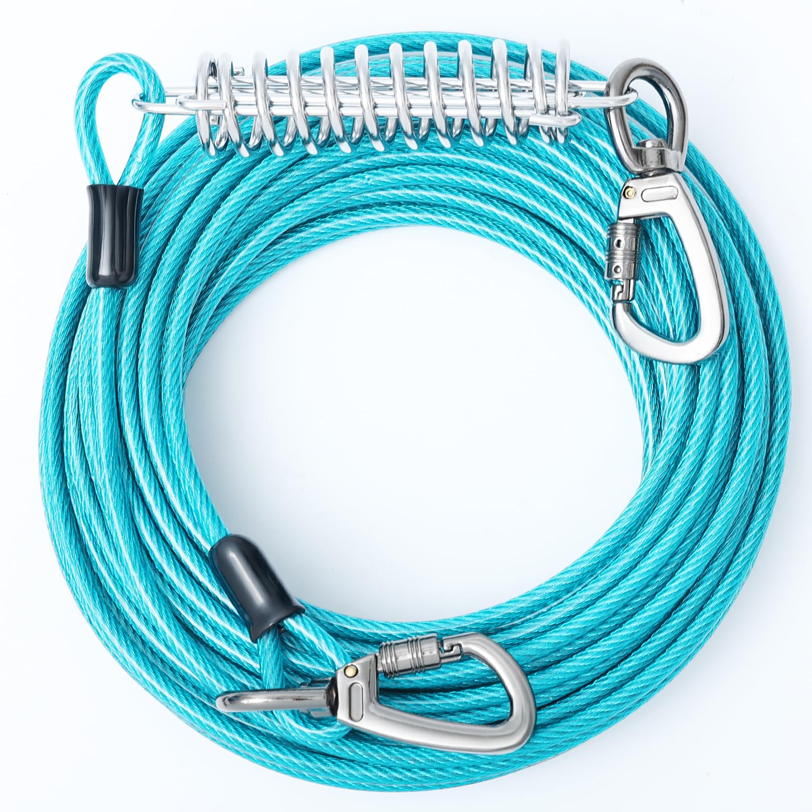 VST Dog Tie Out Cable 50FT-600LBS Break Strength,Heavy Duty Dog Leads for Yard with Shock Absorbing Spring & Lockable Hook,Outside Long Leash Cable,Chew Proof Dog Line for Small Medium Large Dogs