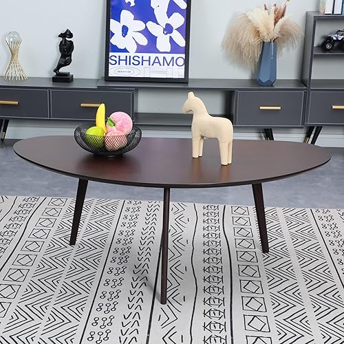 Miniatura 2 de FIRMINANA Mesa de centro moderna de mediados de siglo, mesa de centro grande ovalada de mangotop pequeña para espacios pequeños, madera natural,