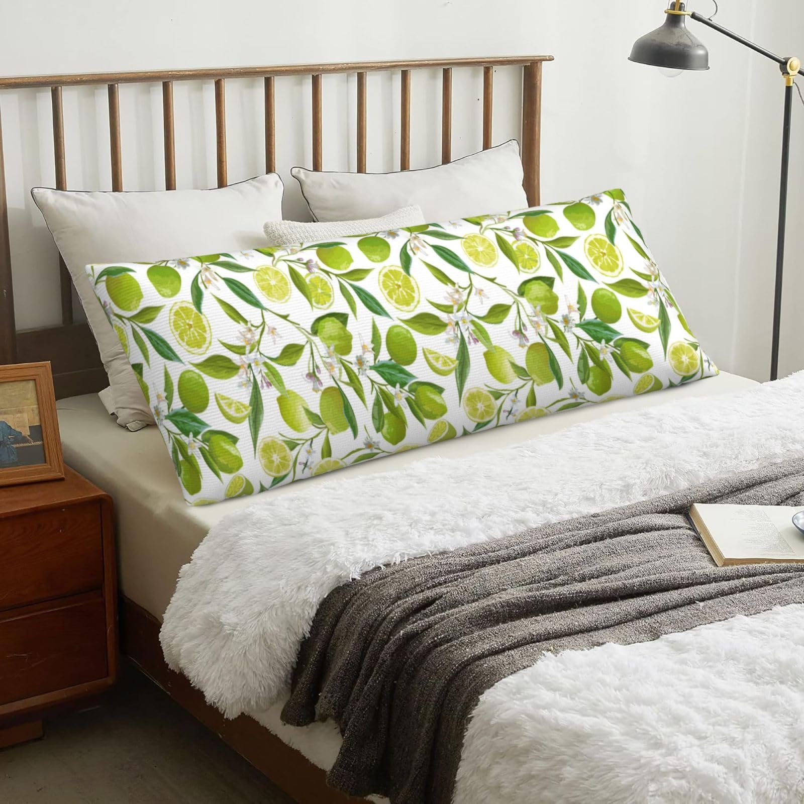 Floral Citrus Limes, Body Pillow Cover with Zipper,Long Body Pillowcase 20 x 60 in