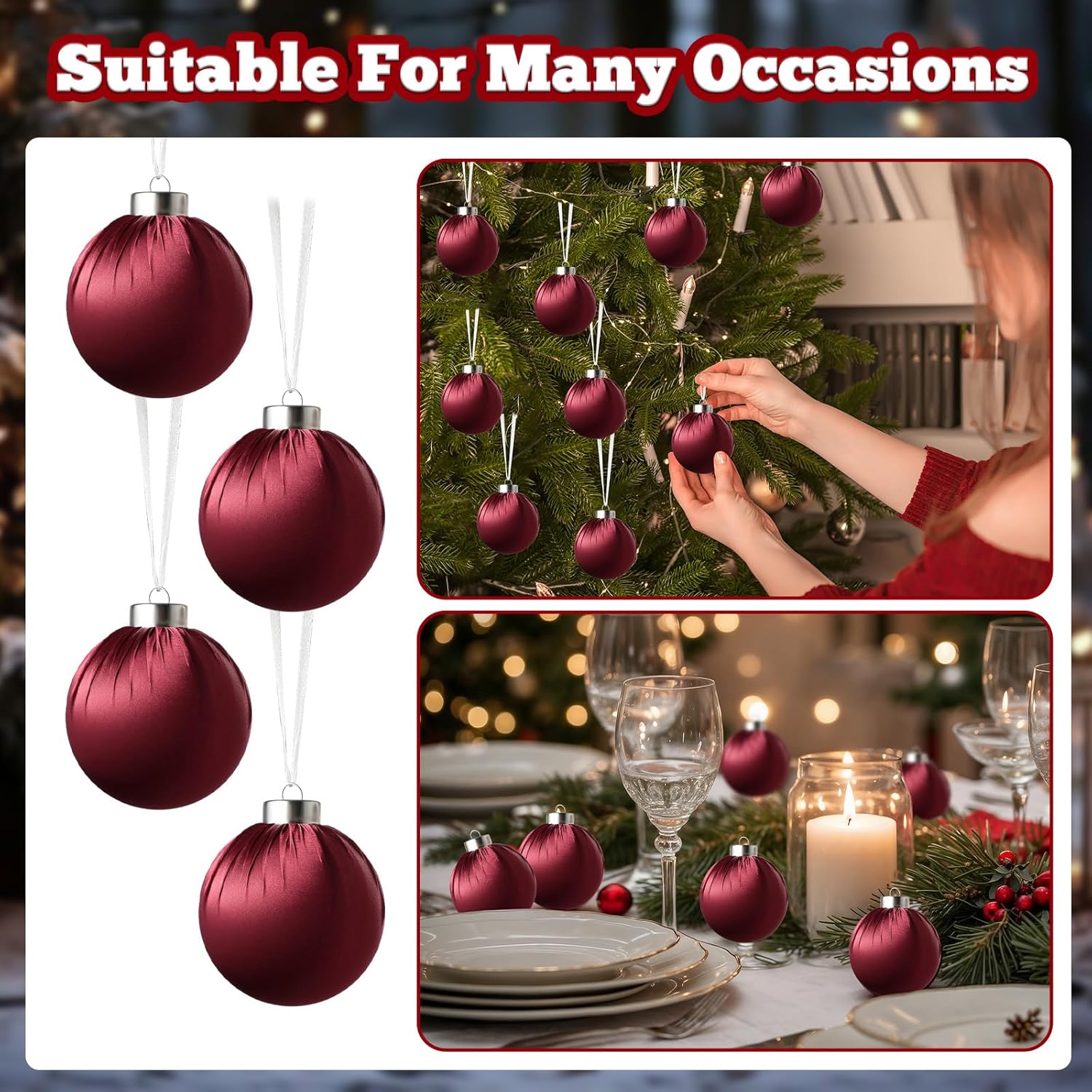 15 Pcs Christmas Satin Ornaments Balls 3.15 Inch Silk Christmas Tree Hanging Ornaments Luxury Xmas Tree Decorations Satin Xmas Bulbs for Winter Holiday Indoor Home Party Decorations (Burgundy)