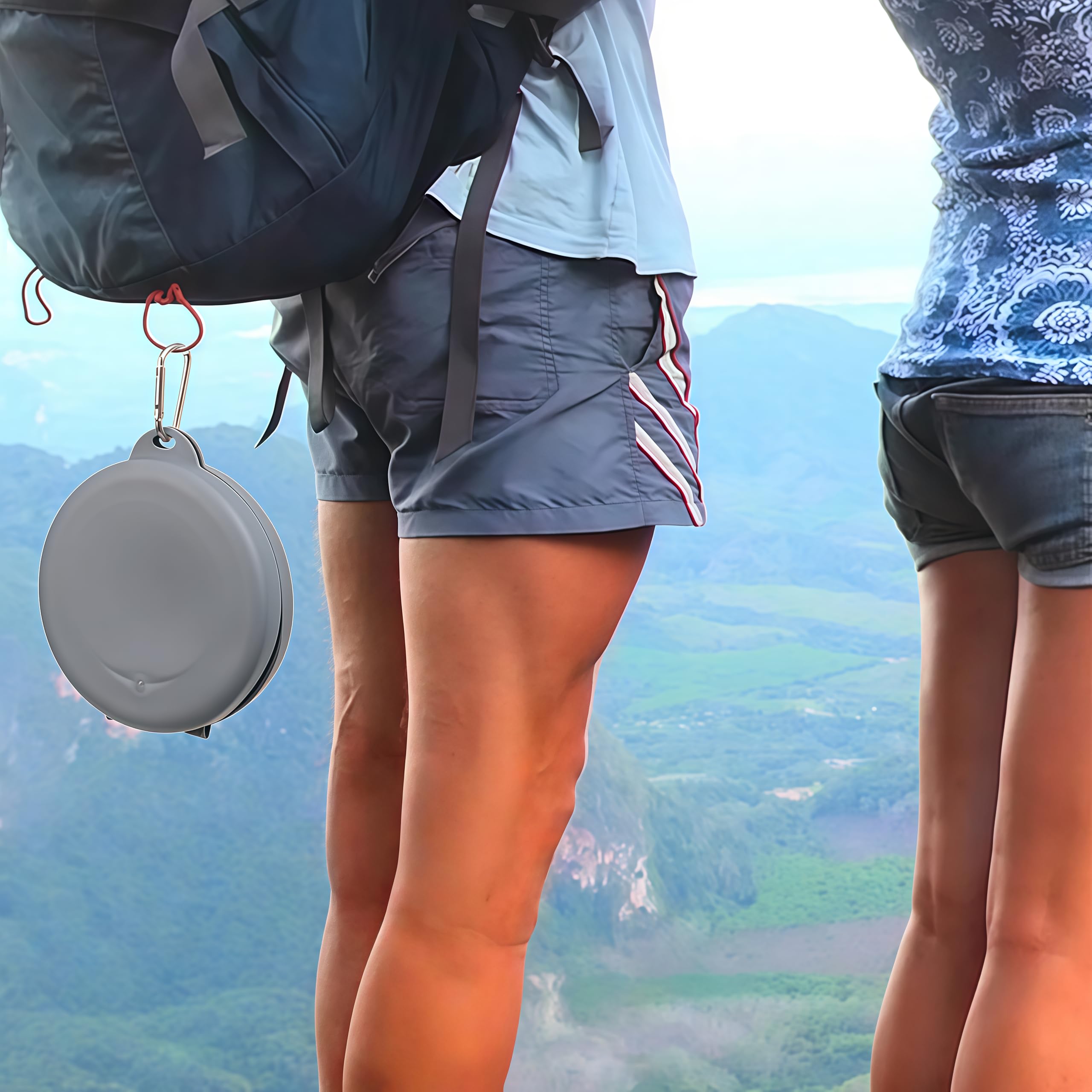 Double gamelle pliable pour chien et chat, 2 en 1 en silicone avec mousqueton, gamelle portable pour camping, randonnée, animaux de compagnie de petite et moyenne taille, gris foncé