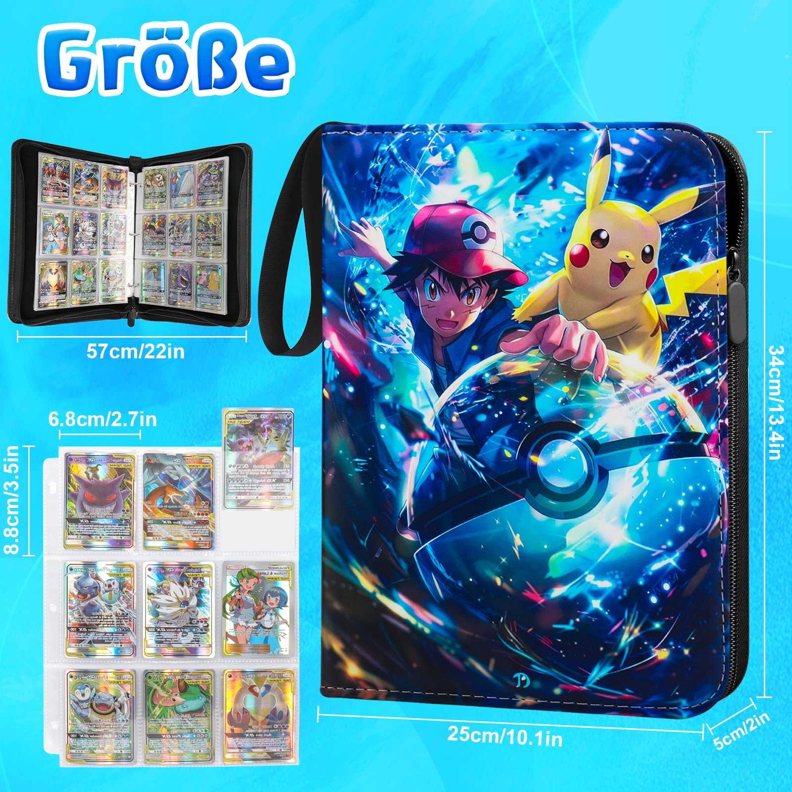 LYAILOOGXL Pokemon Álbum de 900 cartas: álbum de cartas coleccionables para coleccionar e intercambiar, material de poliuretano con superficie impermeable, carpeta de coleccionista de regalo para