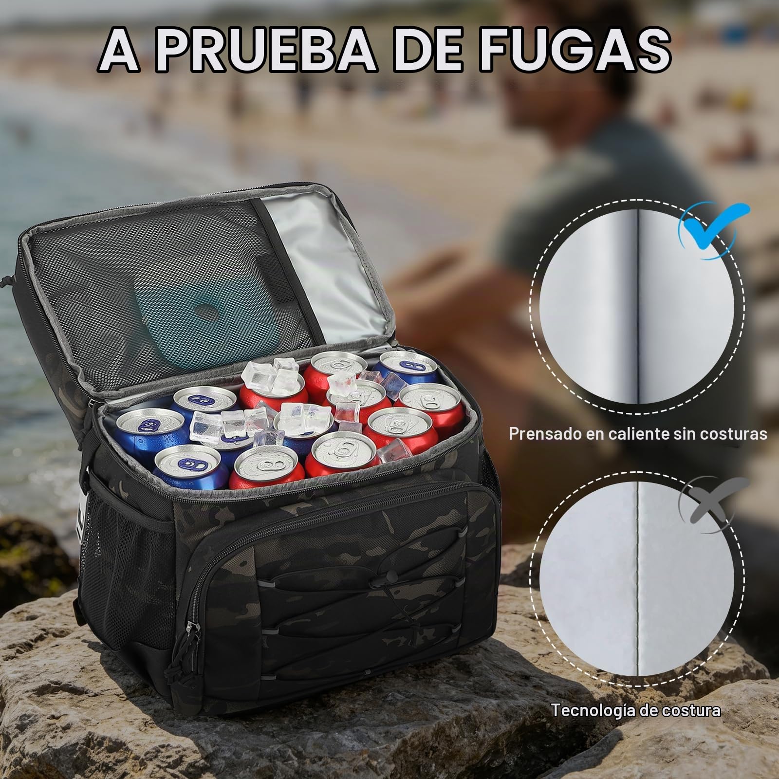 Mochila Nevera Táctica 20L Mochila Termica Pequeña con doble compartimento para hombre y Mujeres Prueba de Fugas Bolsas Isotermica para Trabajo , Playa, Picnics, Campingaz, Camuflaje