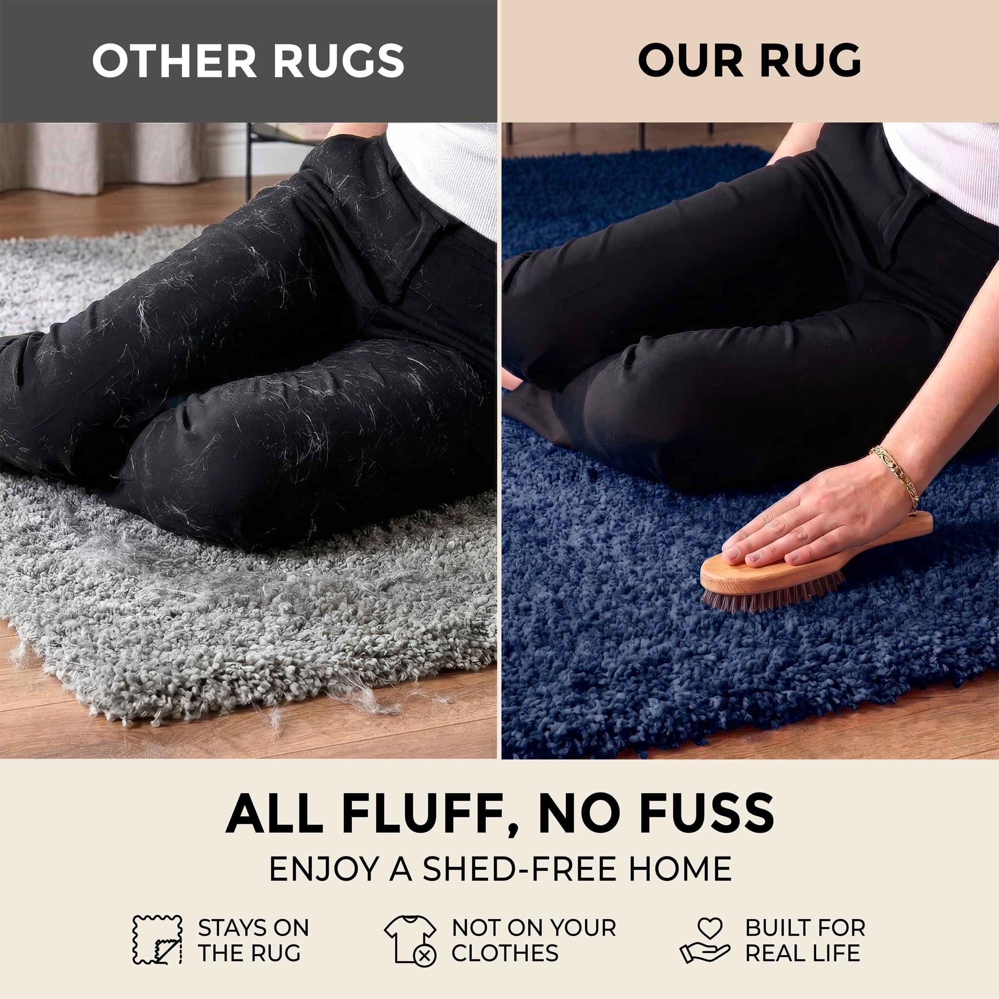 Bravich Navy Blue Shaggy Rug 80 x 150cm (2'7" x 4'11") 5cm Pile Medium Thick Fluffy Living Room Hessian Backed Washable — view 6