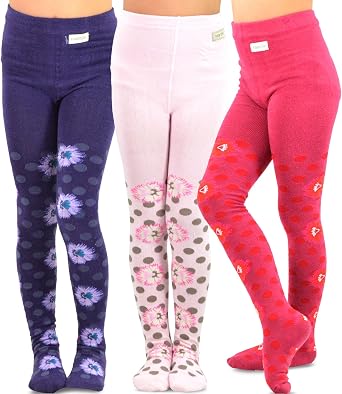 TeeHee Socks Little Girls Toddlers Fashion Casual Cotton Tights 3 Pairs Stripes Dots Flowers Hearts Animals School Dance