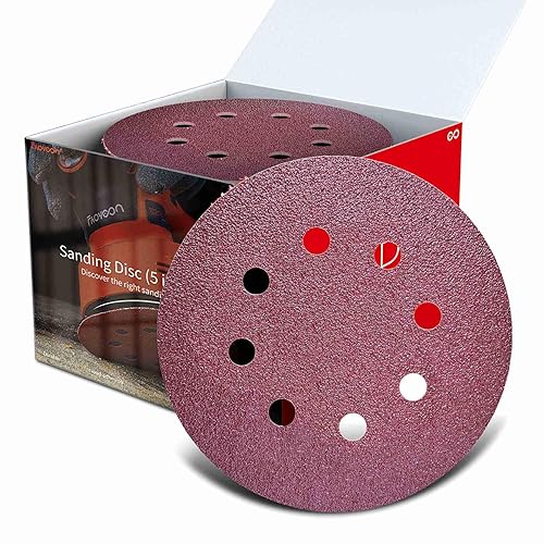 Faoyoon Disco de lijado de 5 pulgadas, 8 agujeros, 100 discos de lijado orbitales con gancho y bucle, papel de lija para madera, papel de arena de