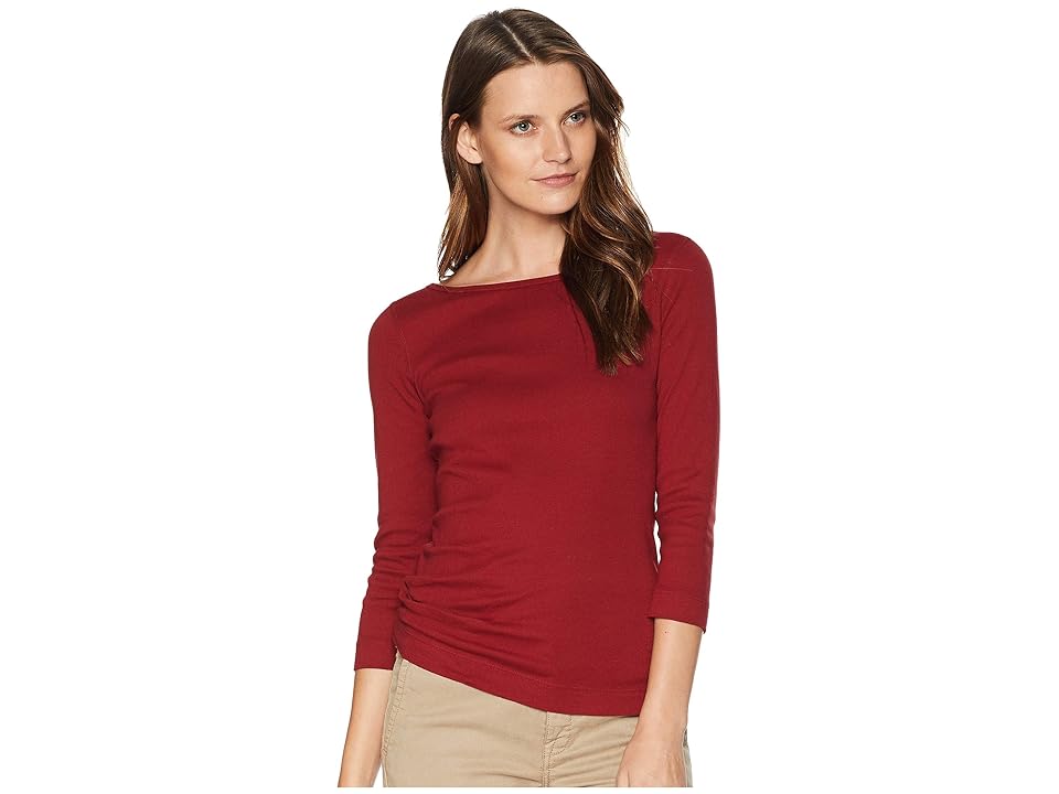 

Three Dots 100% Cotton Heritage Knit 3/4 Sleeve British Tee (Chianti) Women's Long Sleeve Pullover, Red