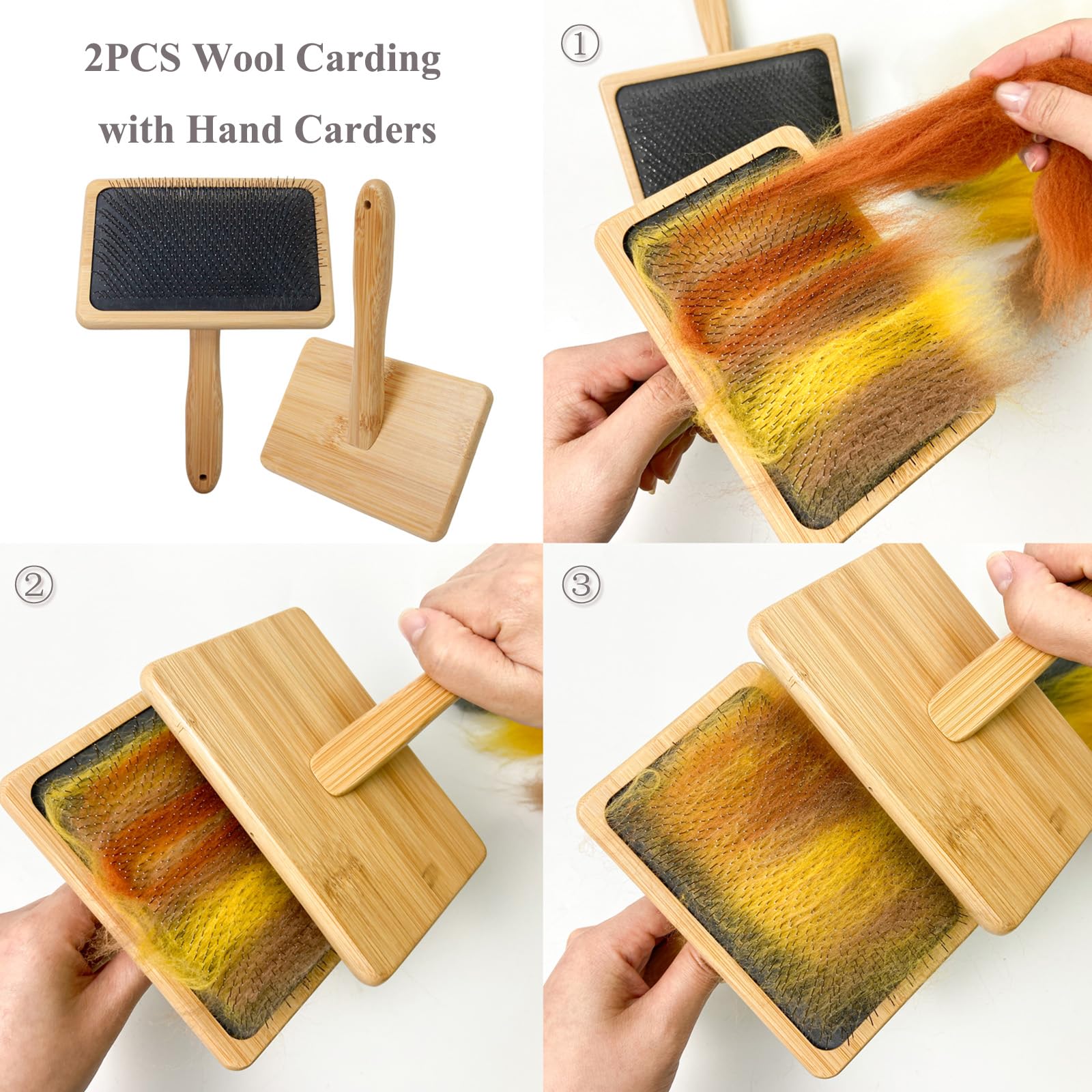 Cardador de lana más grande, 5.9 x 3.94 pulgadas, cepillos de cardado de lana de alambre, herramientas de fieltro de aguja con mango sólido, cepillo para perros, cardadores de mano de madera para