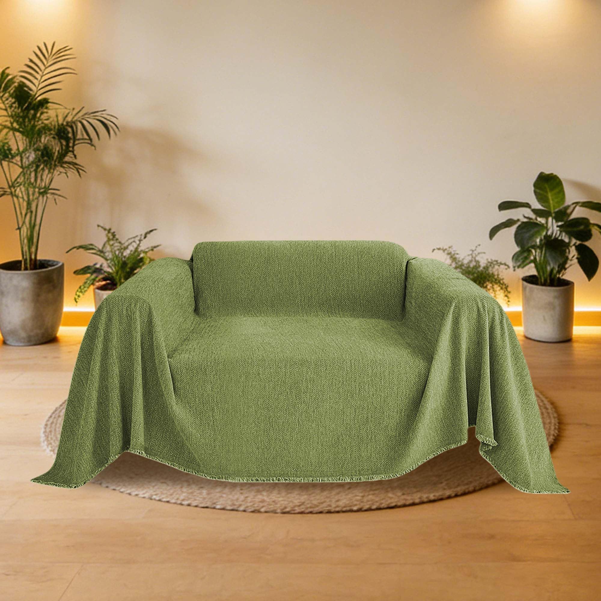 Housse de canapé 3 places grande taille verte jeté de lit chenille