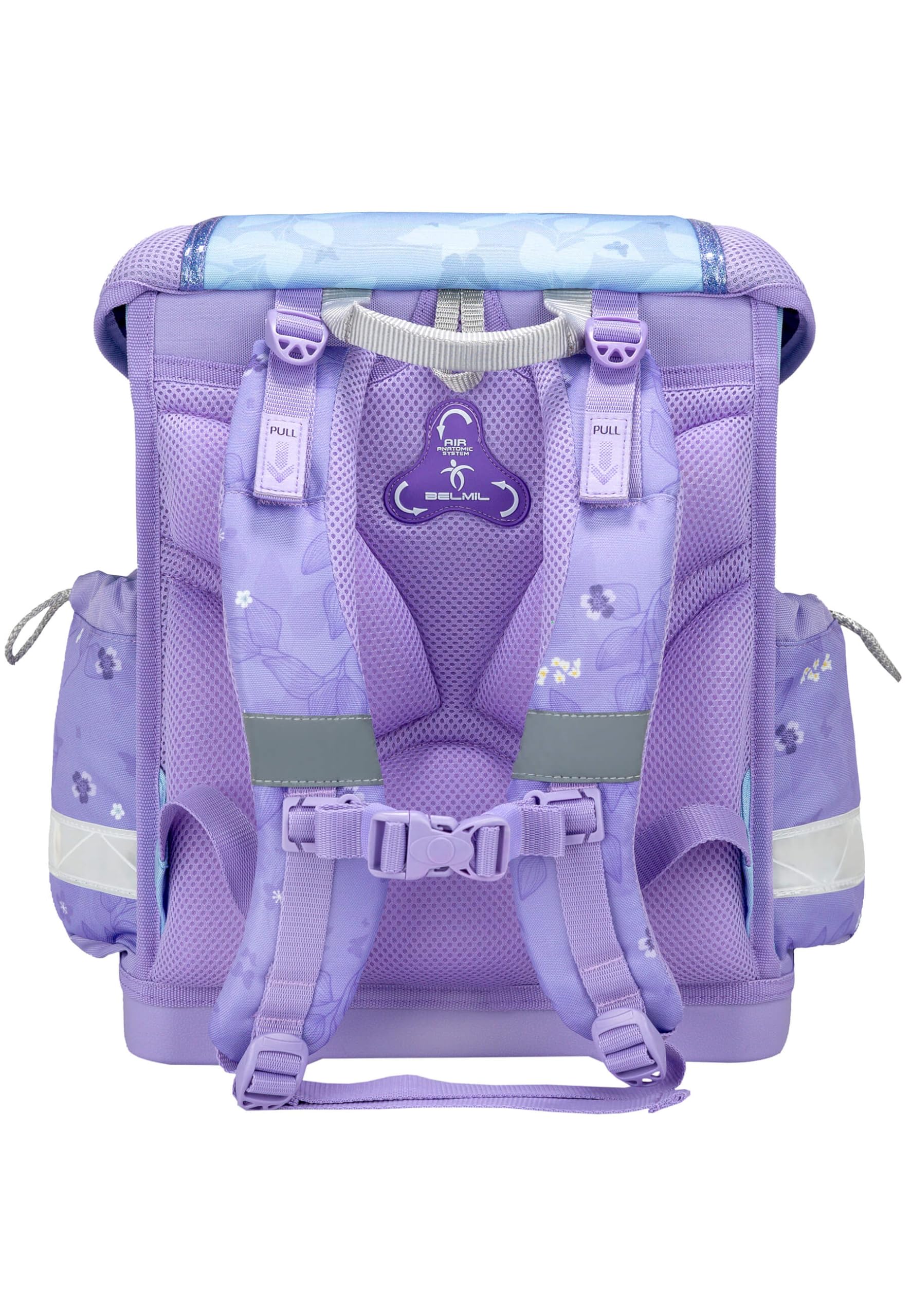 Belmil Classy Schulranzen Set 5 teilig mit extra Schlüsselanhänger (Purple Blue Butterfly)