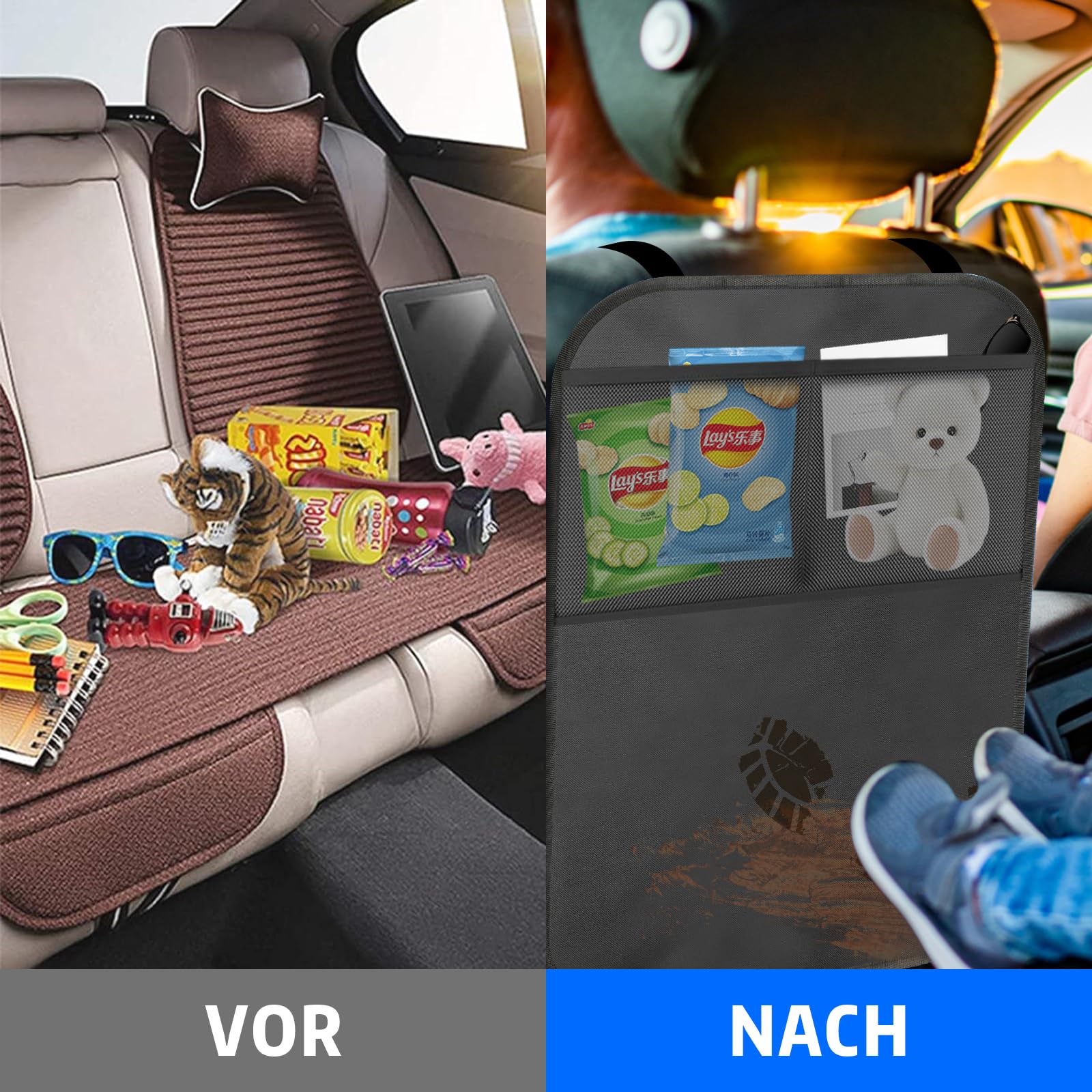 Qooloo Protège Siège Auto Enfant - 2 Pièces Organisateur Siège Voiture Imperméable Et Lavable - Noir