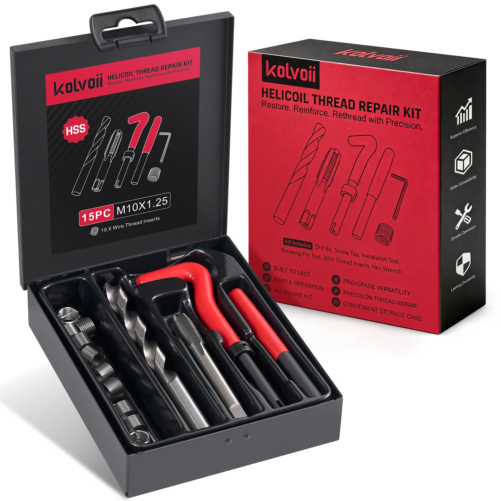 Amazon.com: Kolvoii M10×1.25 Helicoil Thread Repair Kit, Metric