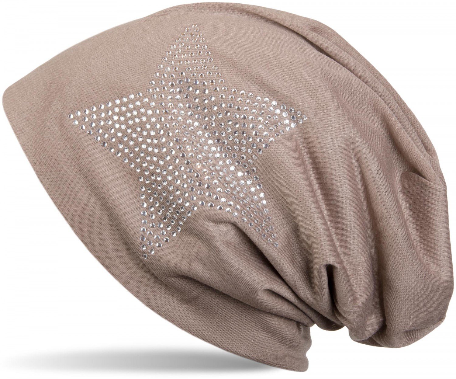 styleBREAKER Classic Beanie hat with Star Rhinestone Application, Light, Unisex 04024019, Colour:Mud