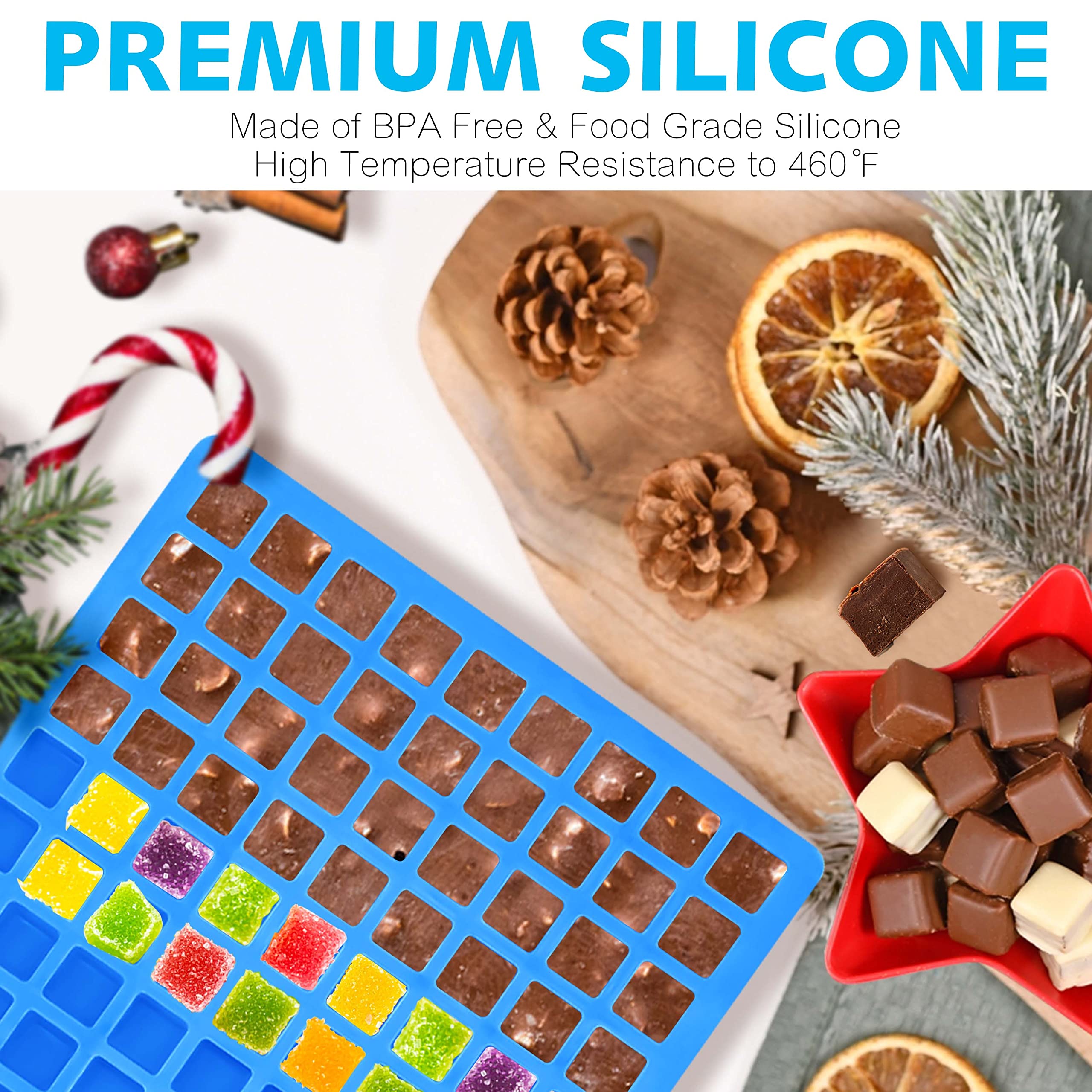 ANAEAT Stampo quadrato in silicone a 126 cavità, confezione da 2 mini stampi per cioccolatini fatti in casa, caramelli, gelatine, gommose, cubetti di ghiaccio, tartufi, praline e ganache, flessibili e