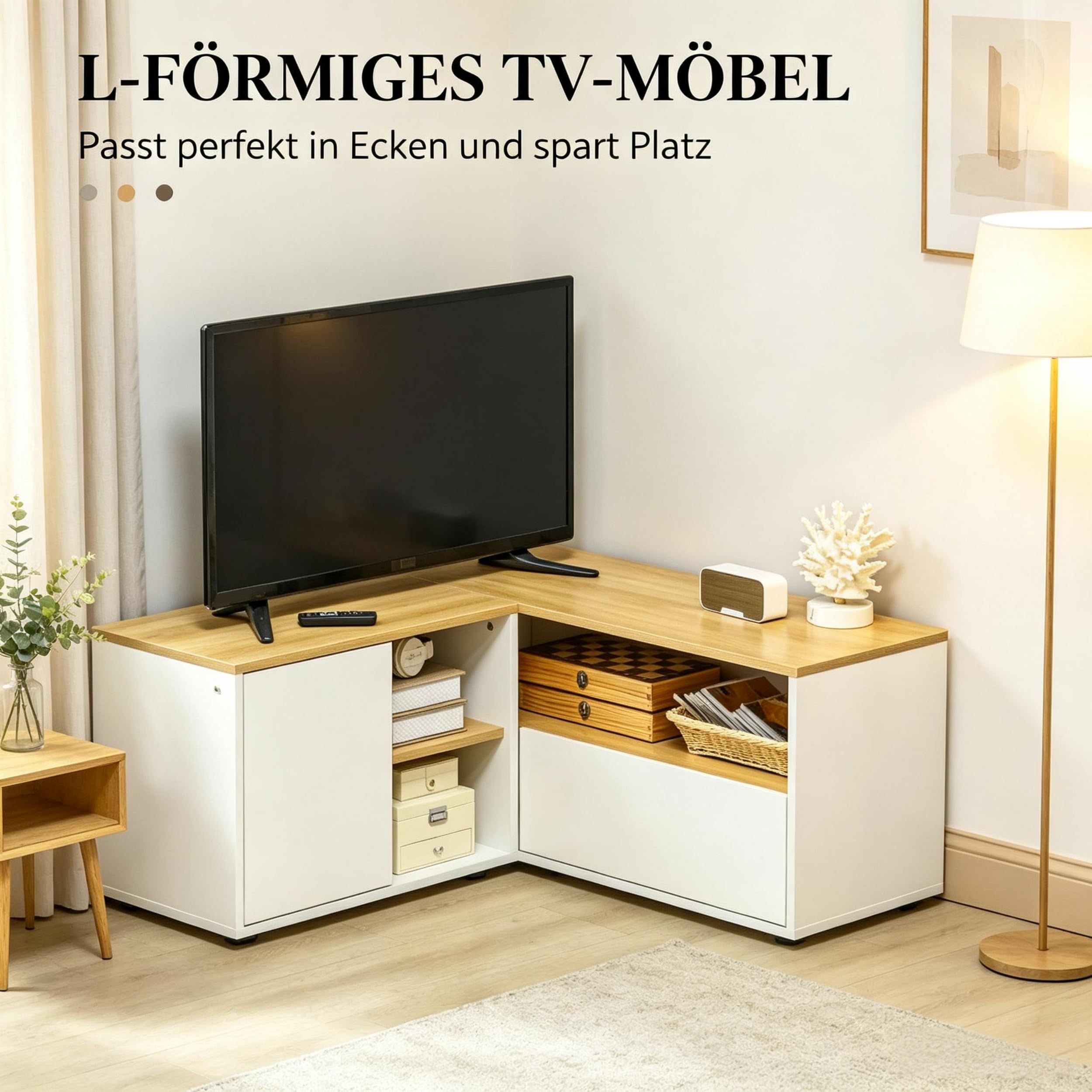 Mueble para TV de 90 cm, color blanco