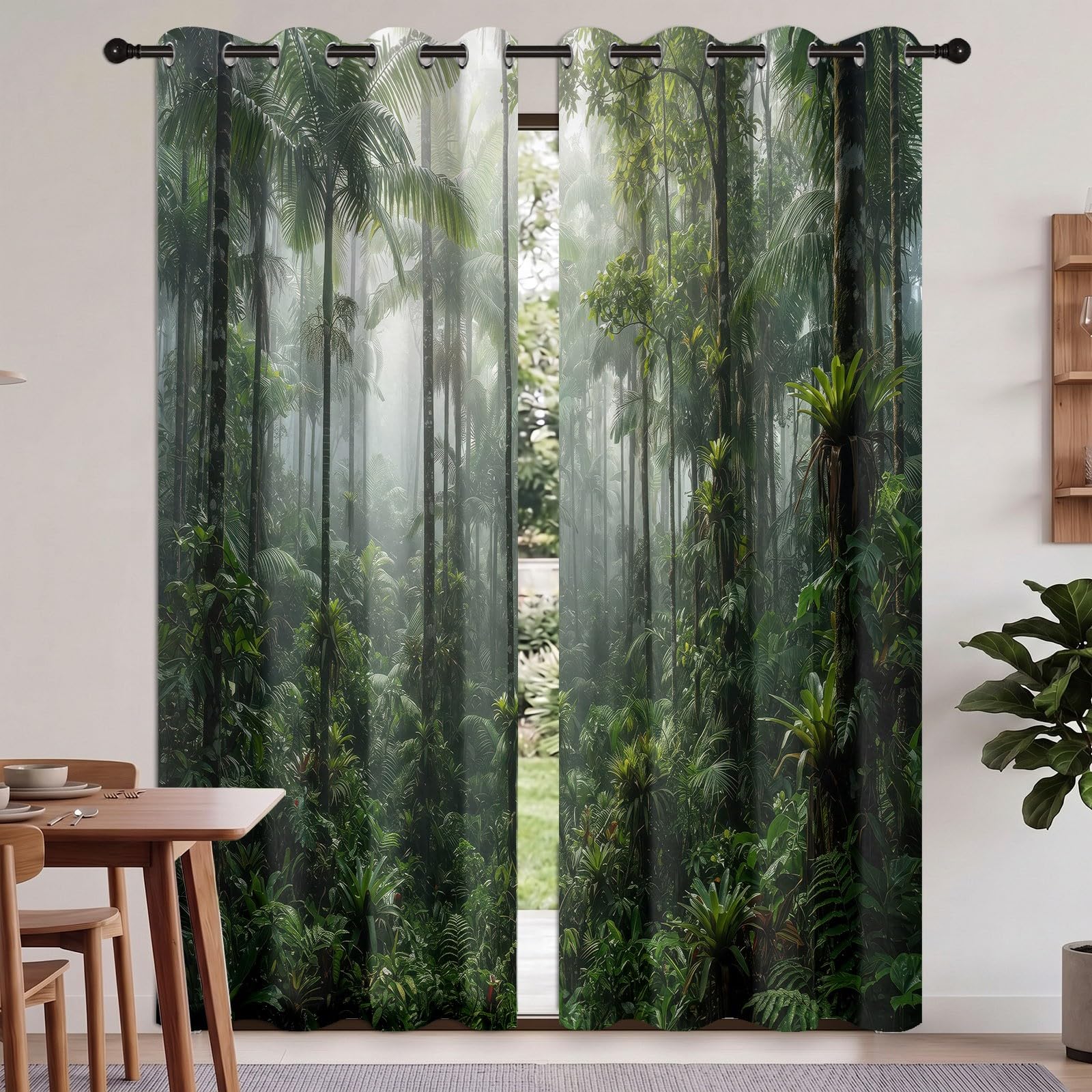 Rideaux Occultant Forêt Espace, Rideaux Occultant Troncs De Palmiers Tropicaux Rideau Thermiques Isolant Anti Froid et Chaleur Rideau à Oeillets pour Salle De Bain, 2 PCS, 91.5L X 160H cm