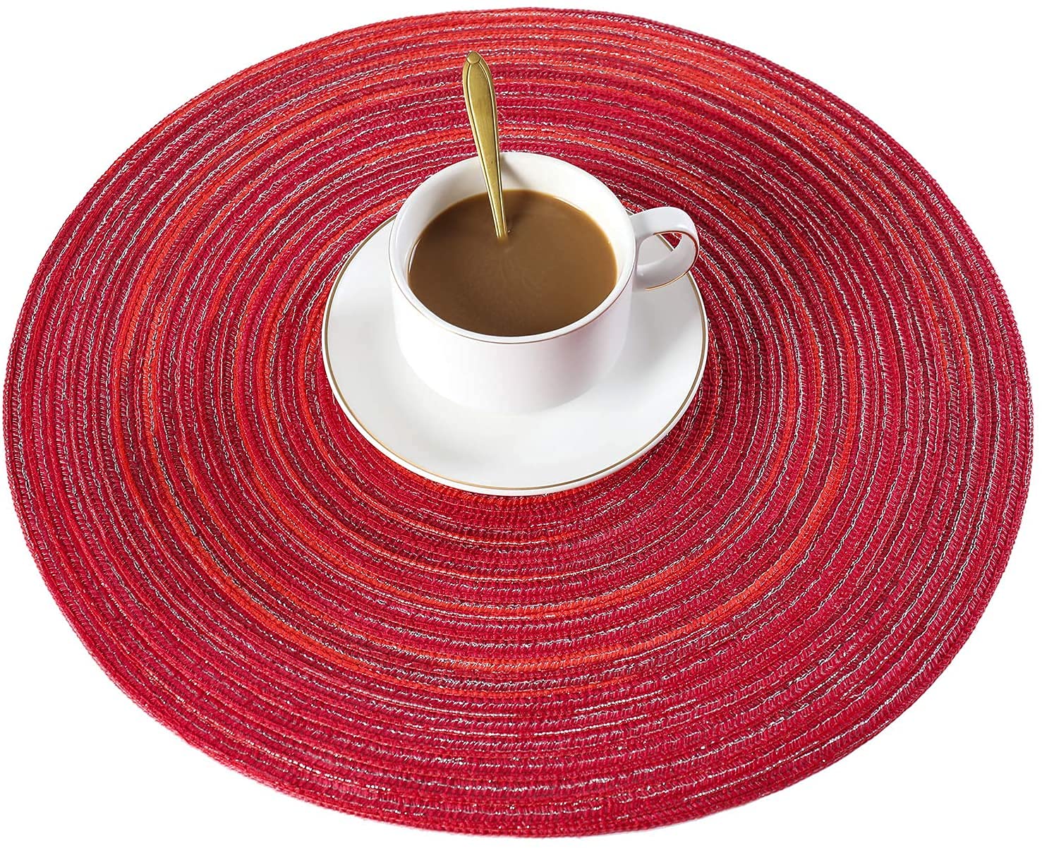 Alnicov Set di 6 tovagliette rotonde da 38 cm, in cotone, resistenti al calore, antiscivolo, lavabili, per tavolo da pranzo, matrimoni, feste e uso quotidiano (rosso)