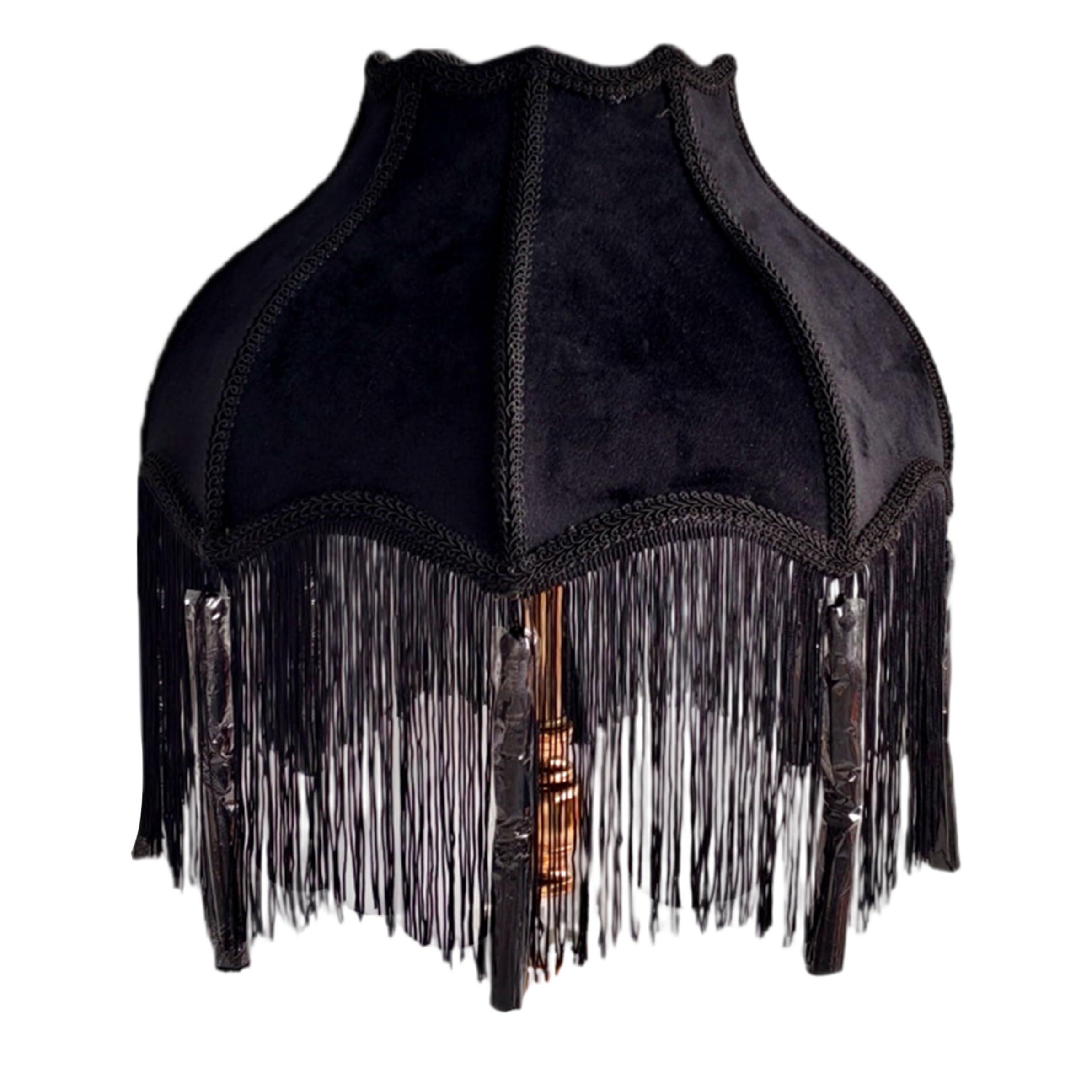 Vintage Lamp Shade with Tassel Accents, Scalloped Lamp Shade for Hotel Home Ceiling Dining Room, Black, Ornaments extérieurs