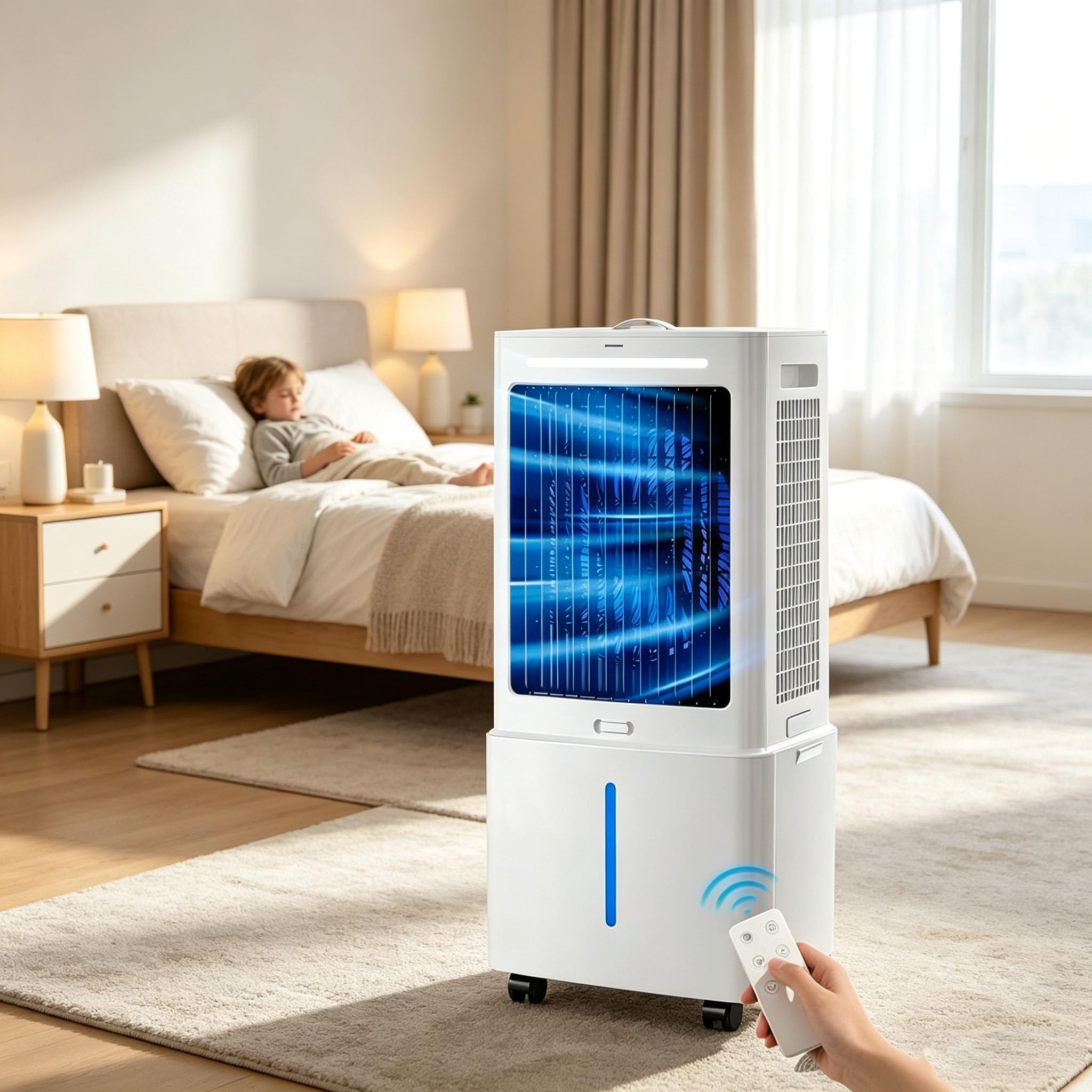 Raffrescatore evaporativo da 25 litri, climatizzatore portatile senza tubo di scarico con serbatoio d'acqua, telecomando, 3 velocità, timer 12 ore e siberini inclusi; ideale per casa e ufficio