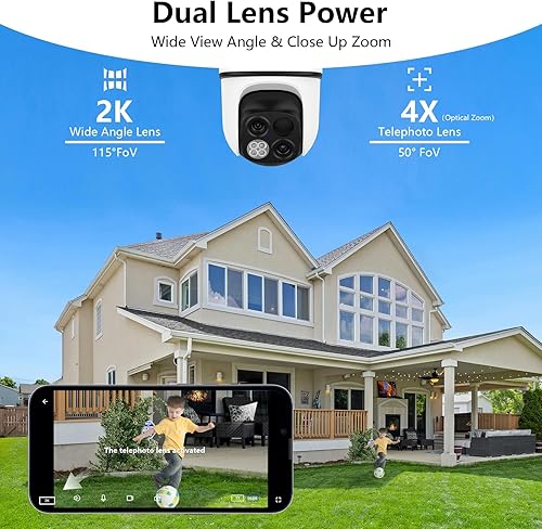 Miniatura 2 de wansview Cámaras de seguridad inalámbricas para exteriores, cámaras de seguridad para el hogar de doble lente 2K, vista de 360, panel solar,