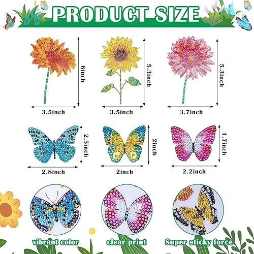 Miniatura 2 de Tenceur 44 piezas de calcomanías de diamantes para ventana, kit de pintura de flores de mariposa, calcomanías de bricolaje para decoración del
